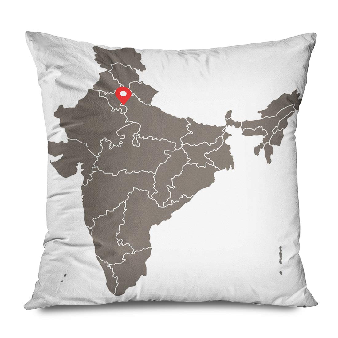 Onete Throw Pillow Cover Square 18x18 Inches Gray Indian India Kashmir Map Outline Provinces Education Rajasthan Andhra Asia Jammu Assam Bengal Decorative Pillowcase Home Decor Cushion Pillow Case