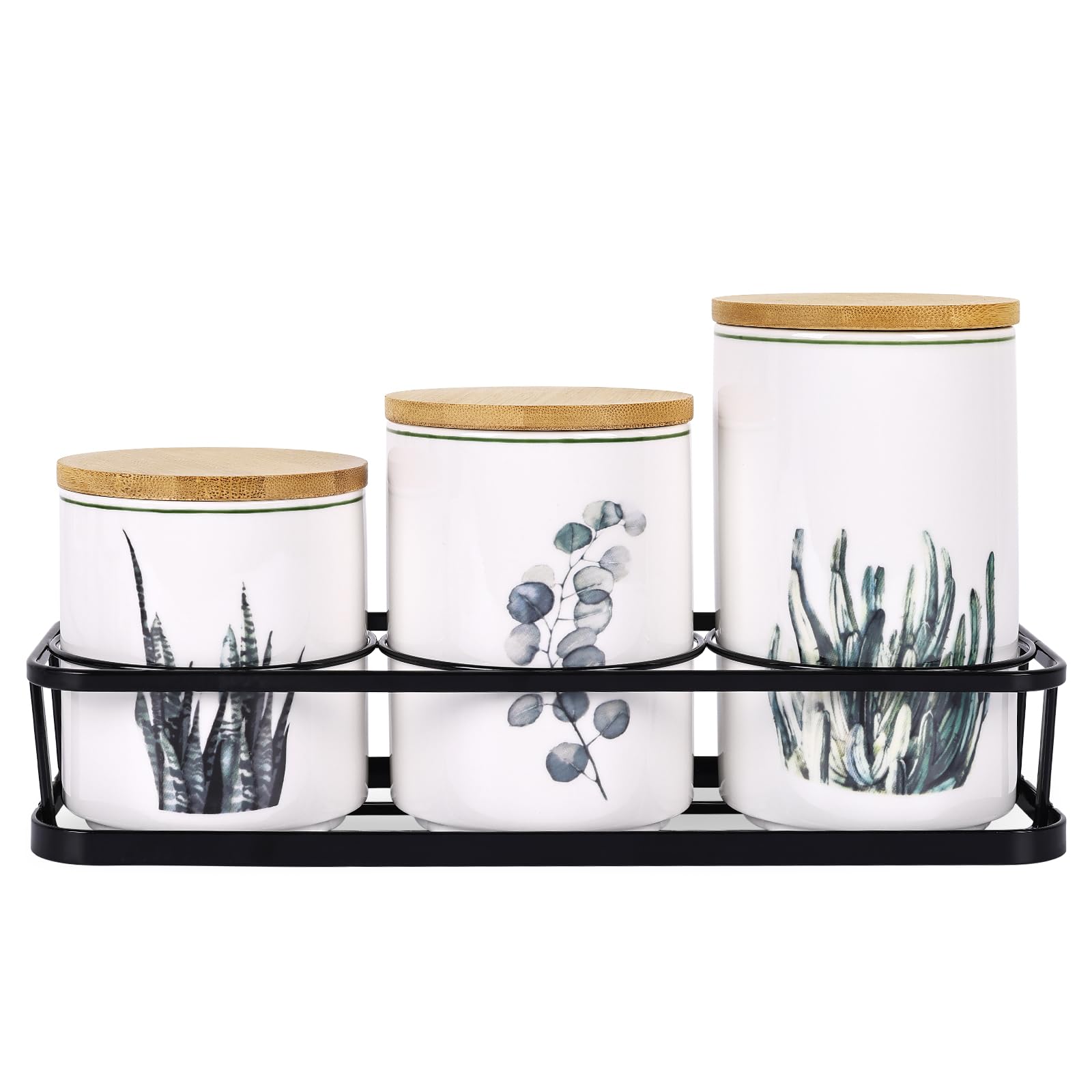 XYQXYQ Ceramic Canister Set for Kitchen Countertop, A Set of 3 Kitchen Canisters with Tiered Shelf
