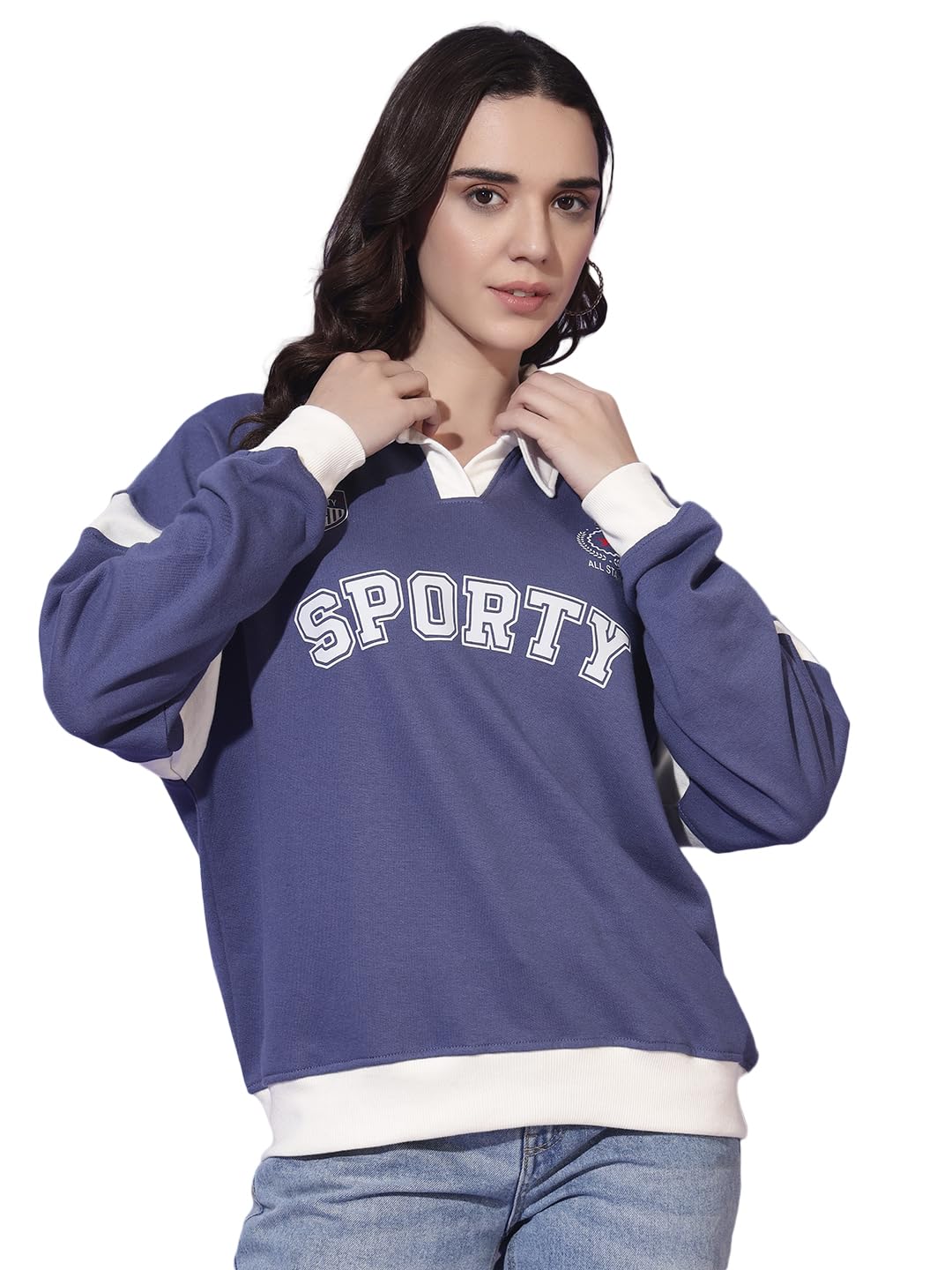 blooming tales Women’s Sweatshirt | Cotton Blend Poly Terry Winter Top | Full Sleeve Polo Collar | Casual Sporty Pullover | XS–XL-picture-39