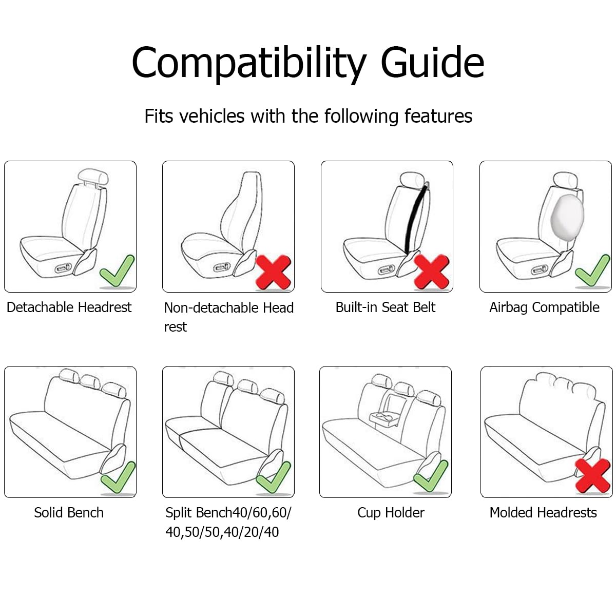 Asientos Y Reposacabezas Coche Fundas, Fundas para Asientos Coche Universal, Protector para Asientos Delanteros Y Traseros De Automóvil, para SUV Camión Transportar, Furgonetas(Negro)