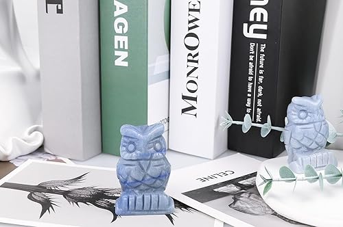 Miniatura 5 de QINJIEJIE Decoración de búho de aventurina azul de 2 pulgadas con cristales de piedra de búhos, escultura de piedras preciosas, decoración de