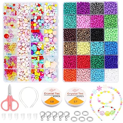 Flower Beads, Beads for Threading, Mini Glass Beads, Bracelets Make Your Own Children, 24 Colours Loose Beads Spacer Beads DIY Bracelets Small Gifts for Children, Beads for Threading Children Cover
