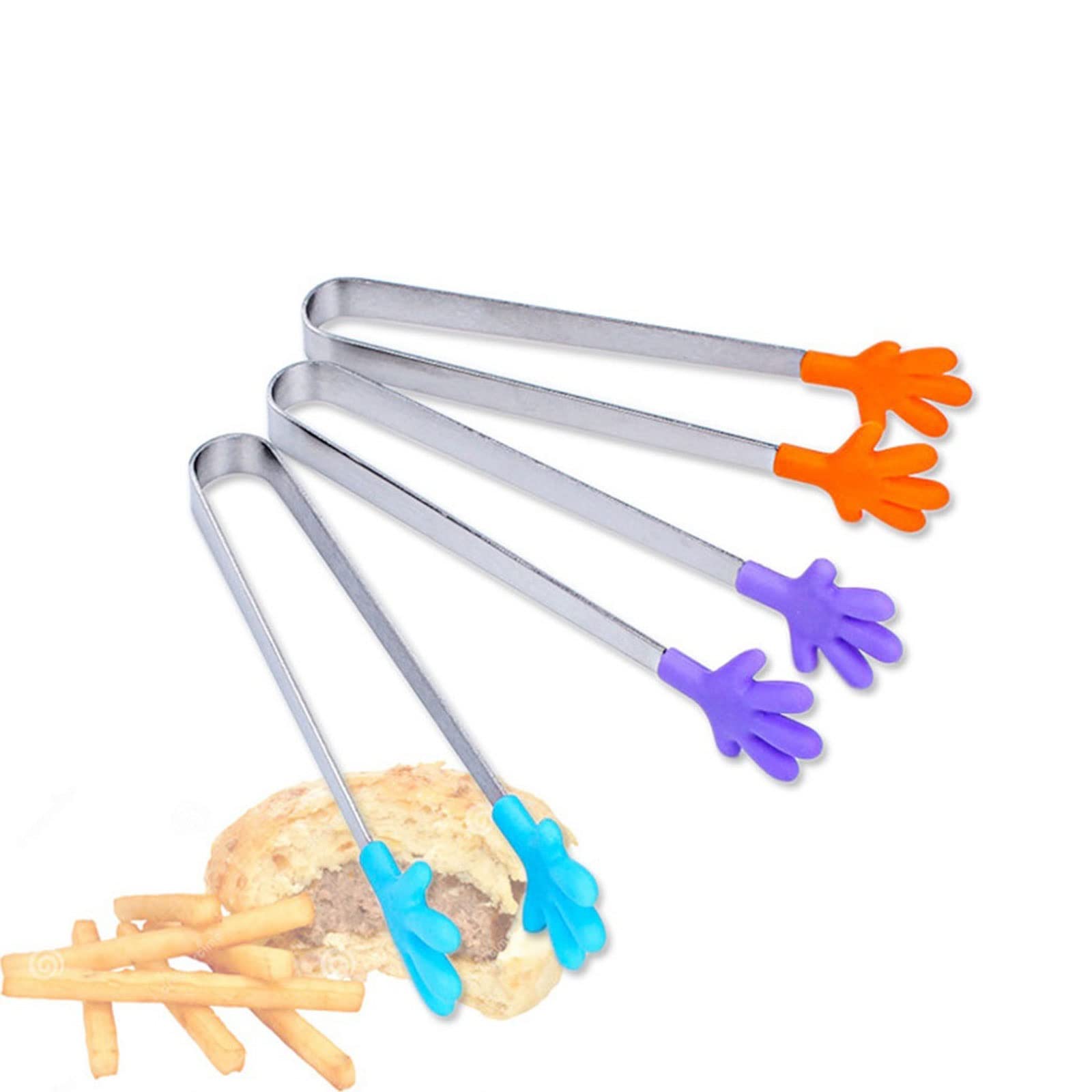 Pinza da Cucina con Clip in Silicone per Palmo Piccolo, in Acciaio Inox Antiscivolo, Mini Cibo, Ghiaccio, Quadrato, Suger, per Barbecue, Pinza da Cucina (Arancione)