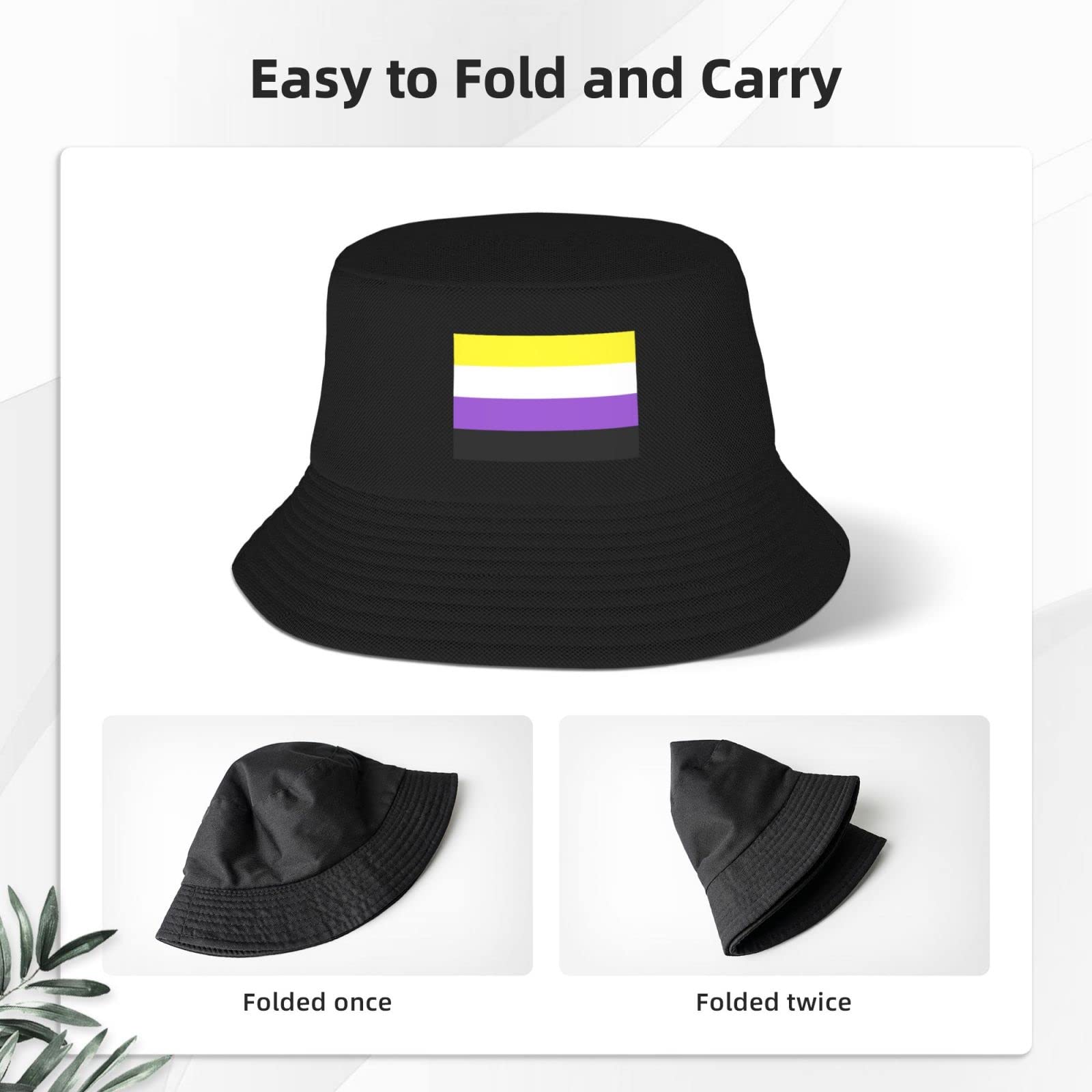Non-Binary Pride Flag Little-Known Waterproof Secret That Adult Double Decker Fisherman Hat for You to Resist The Surprises Brought by Rainwater Black