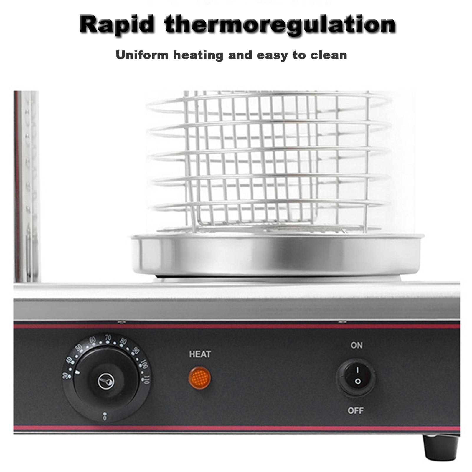 Fabricador de Hot Dogs 700W con 3 Varillas para Tostar, Vaporizador | Máquina de hot dogs de cocción uniforme con dial de temperatura independiente, el vaporizador mantiene