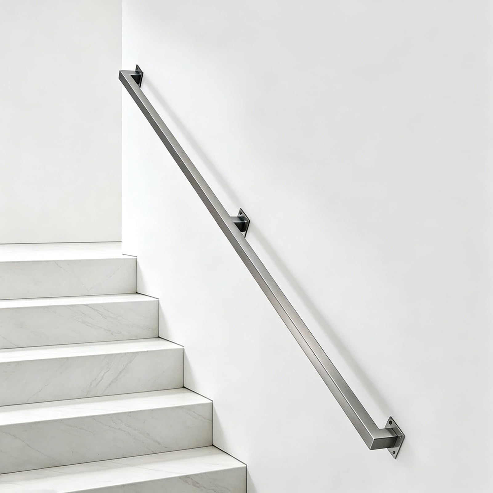1Ft-20Ft Square Tube Handrail for Stairs, Silver Stainless Steel Non-Slip Grab Bar for Loft Porch Deck, Hamankim Safety Support Rod Banister Railing - Easy to Install(5ft/1.5m)