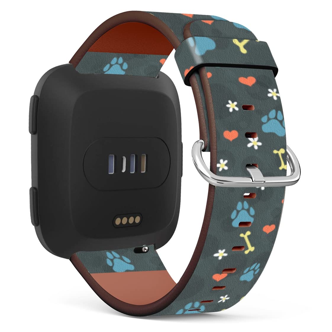 Mingdao Compatible with Fitbit Versa 2 / Versa/Versa Lite/Versa SE Patterned Leather Replacement Band (Love Hearts And Dogs Paw Prints)