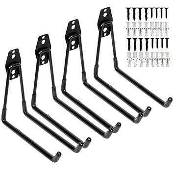 Heavy Duty Garage Storage Utility Double Hooks,Extended Wall Mount Tool Holder Organizer for Ladders,Bike,Chair (4 Pack Black 7.5