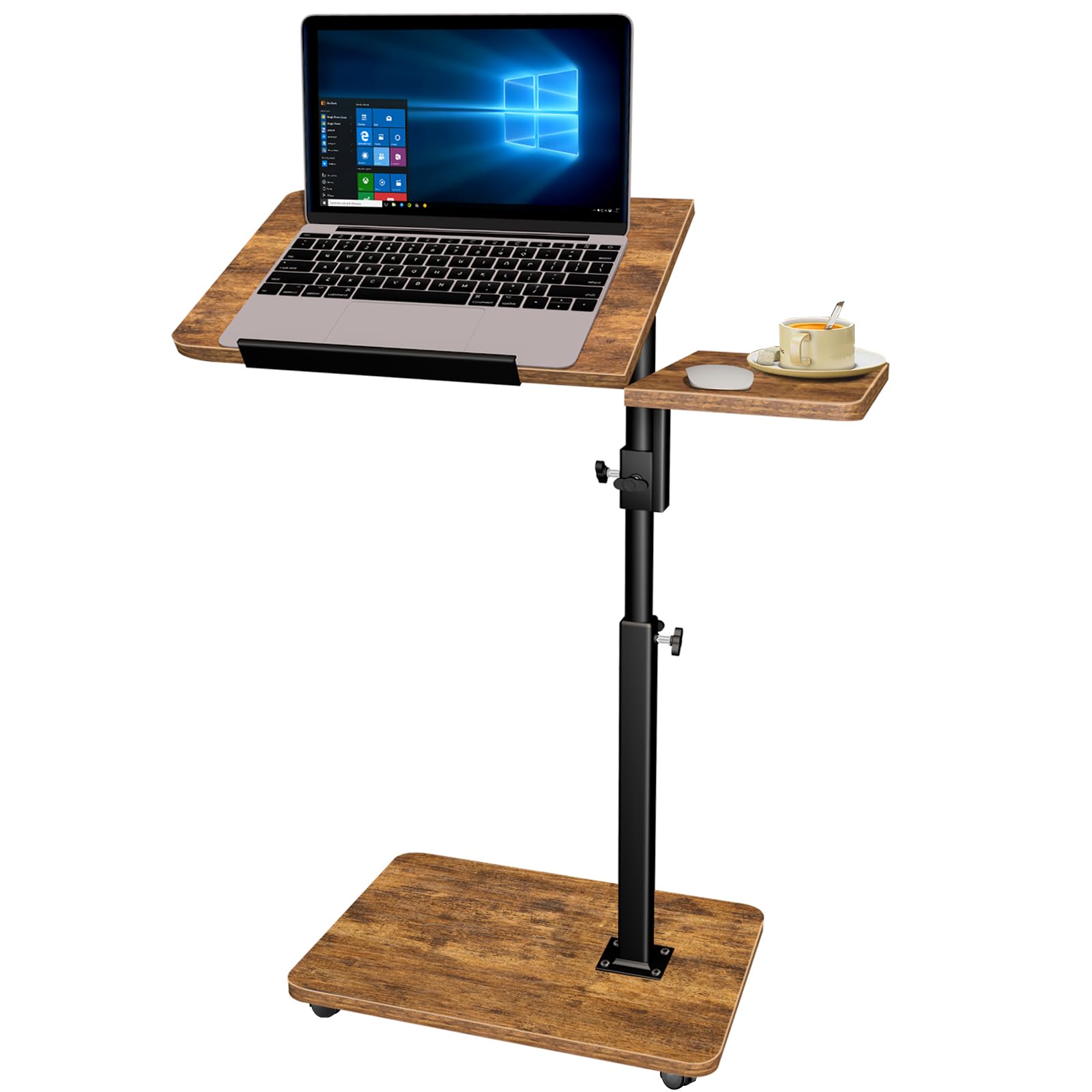 End Table Adjustable Height, 22.8"L Side Table Tv Tray with Wheels, 90° Tilting Panel Couch Table That Slides Under, Small End Table for Small Spaces,