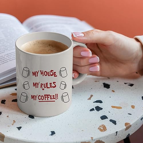 Miniatura 2 de My House My Rules My Coffee - Knives Out - Taza de café de cerámica de alta calidad para el verdadero conocedor del café, taza de café divertida y