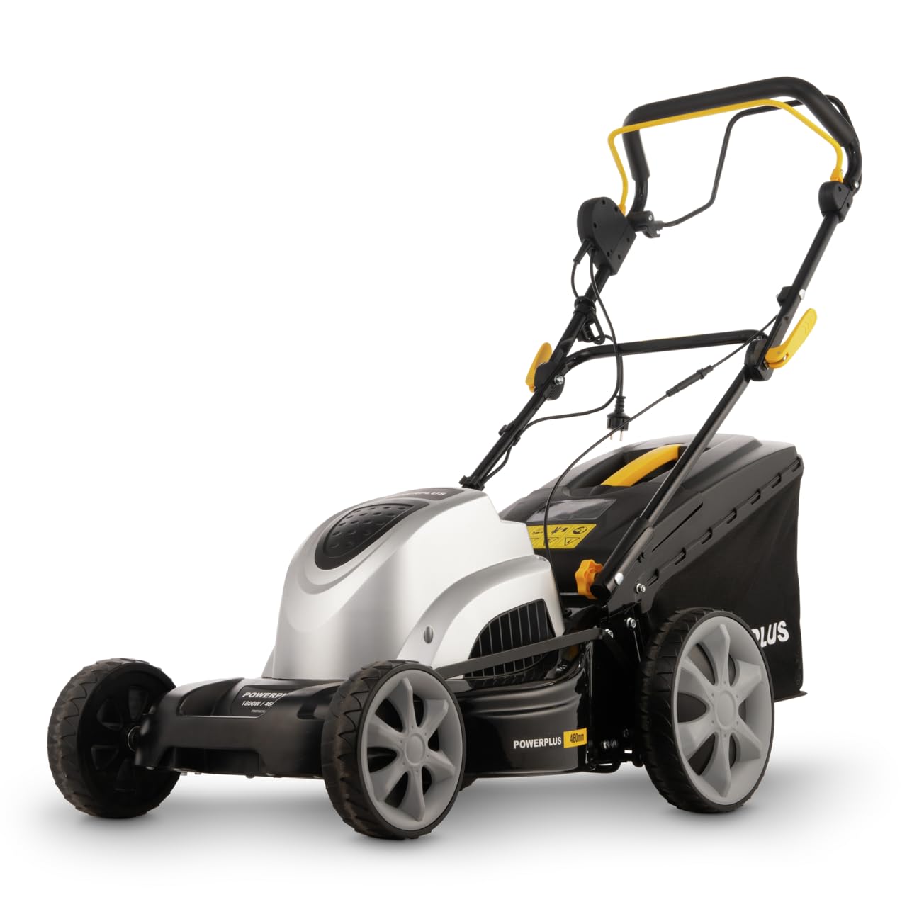 Powerplus Cortacésped Eléctrico POWPG6290 – Cortacésped de 1800W con Ø460 mm, Herramienta de Jardín con Caja de Recolección de 60L, Función de Mulching y Descarga Trasera