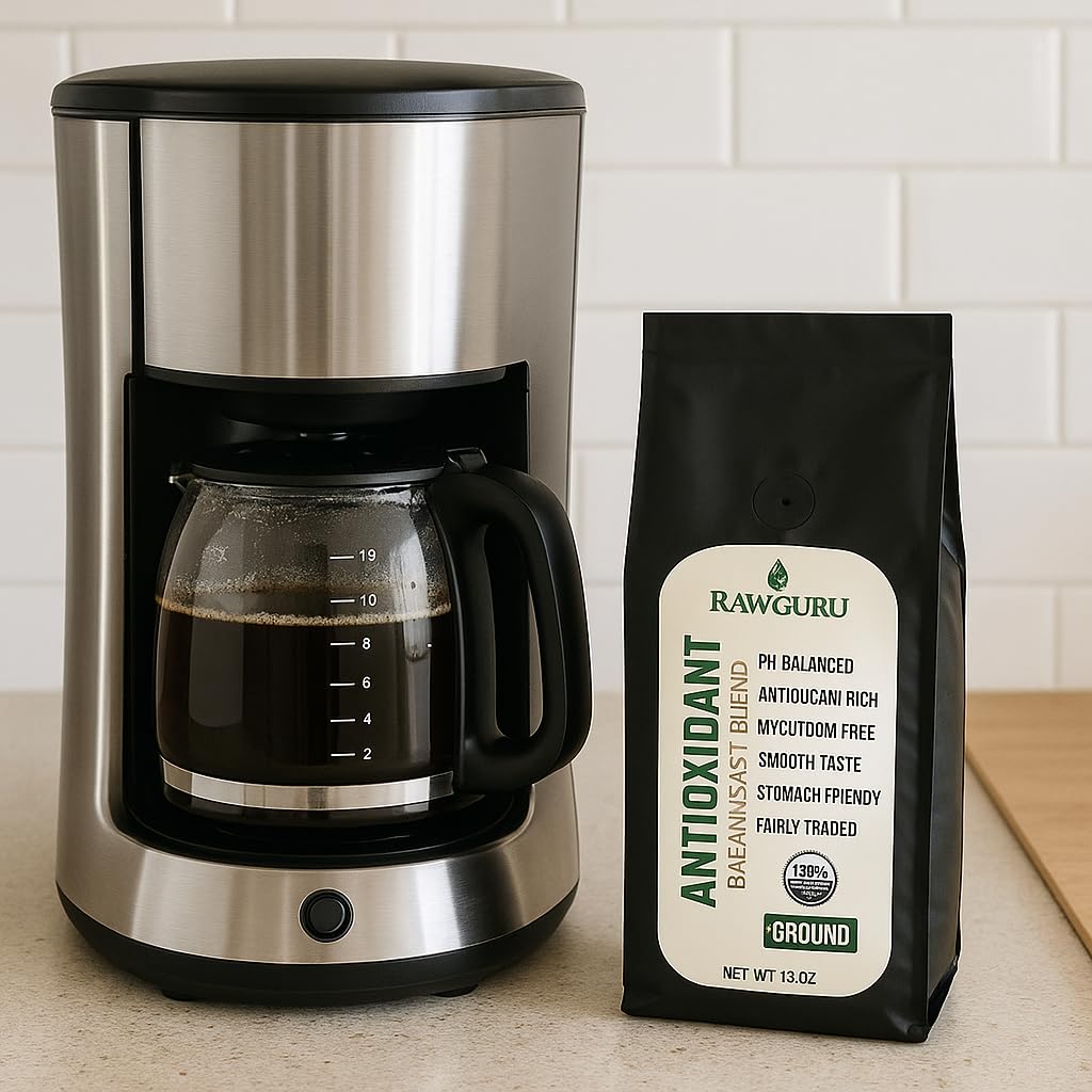 RawGuru Organic Antioxidant Coffee Breakfast Blend, Gluten-Free, Fairly Traded, Shade Grown and Rainforest Alliance Certified, Arabica Ground Coffee, Pack of 2