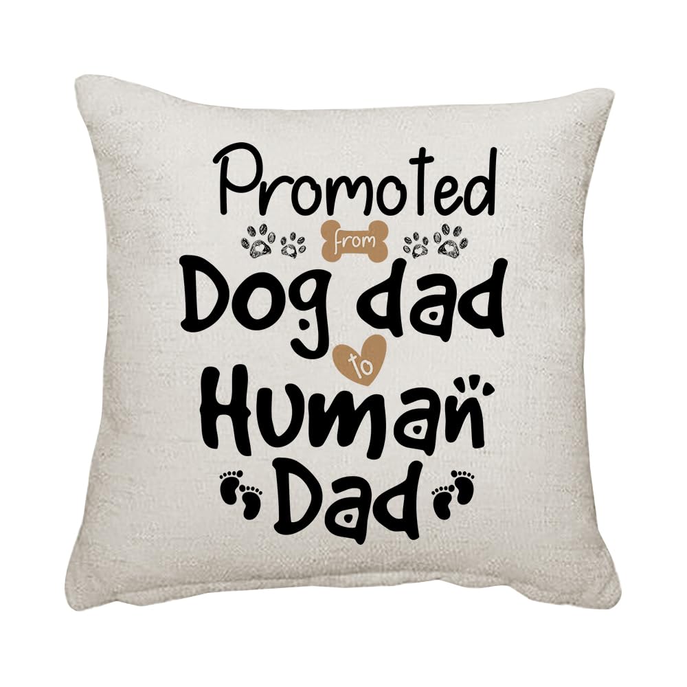 Getagift Promoted from Dog Dad to Human Dad, New Dad Gifts, Dad to Be Gifts, Home Décor, Linen Throw Pillow/Cushion. (Linen Cushion Cover)