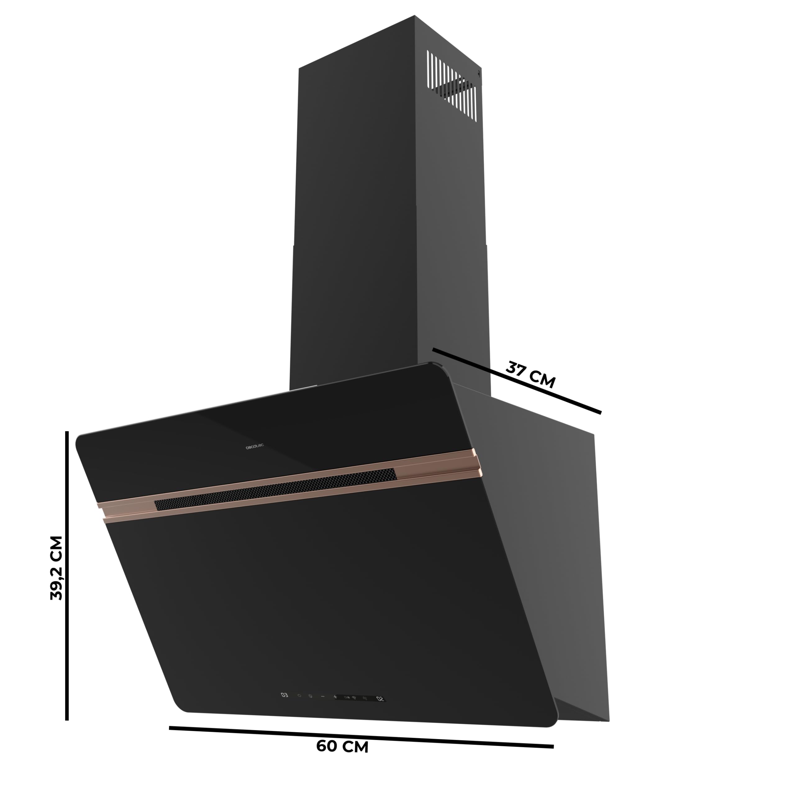 Cecotec Campana Extractora Decorativa 60 cm Bolero Flux DT 607500 Matt Black A+++. Cristal Mate y Brillante con Detalles en Cobre, Succión 717,2 m³/h, Función Booster, Filtros de Aluminio, Clase A+++ — view 2