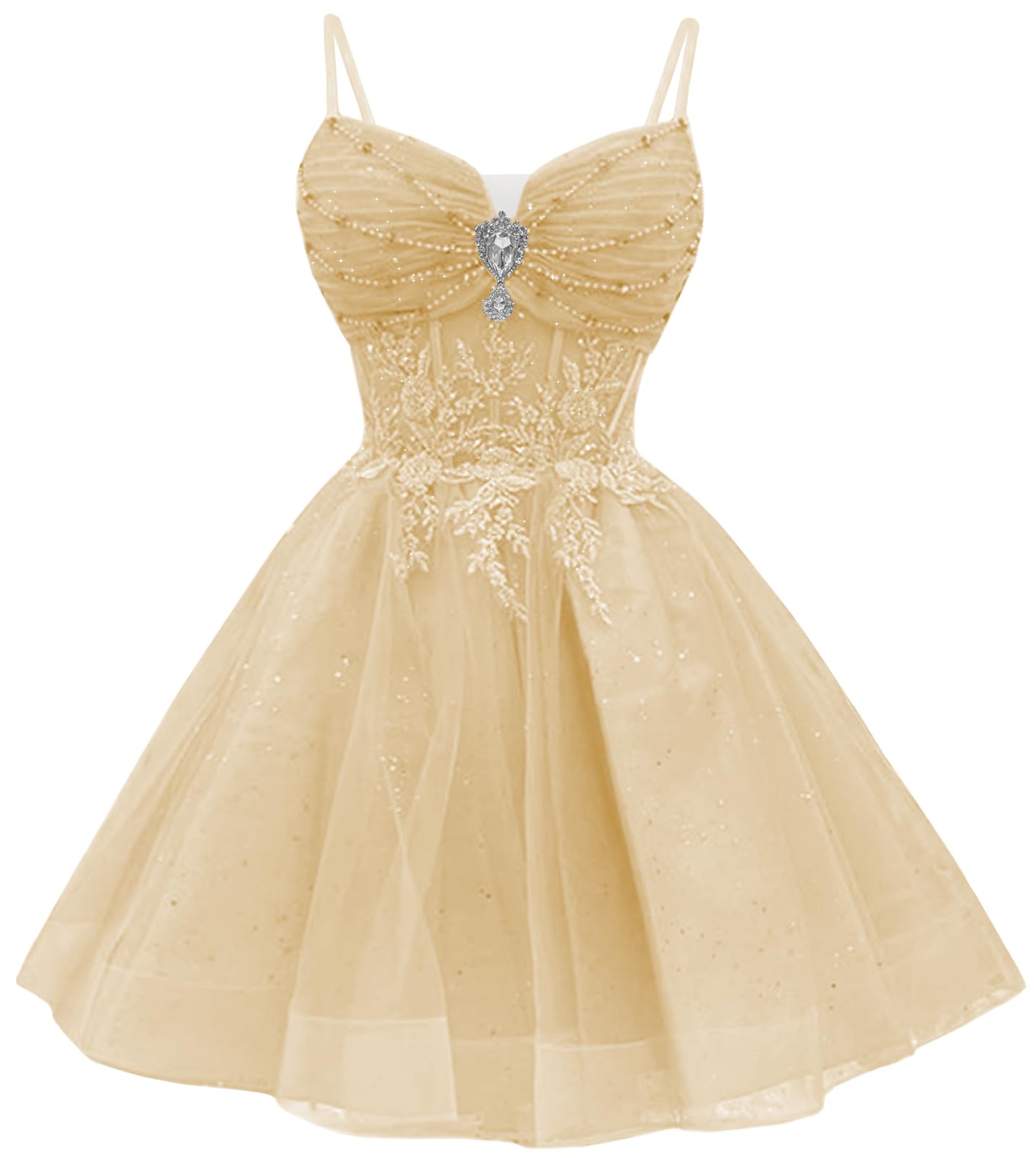 Youjiayi Glitter Sequin Short Homecoming Dresses Lace Beaded DAMA Dresses for Quinceanera Spaghetti Straps Short Prom Dress