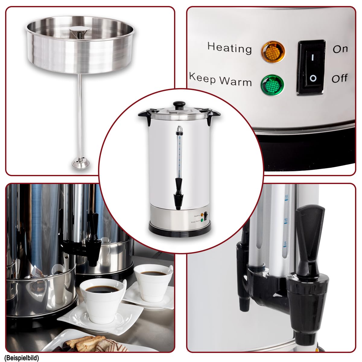 Beeketal 'BGK9' Gastro Rundfilter Kaffeemaschine 9 Liter mit rosftreiem Permanent-Filter, Edelstahl Filterkaffeemaschine doppelwandig mit 2 Heizsystemen (Brühen/Warmhalten) und Füllstandsanzeiger