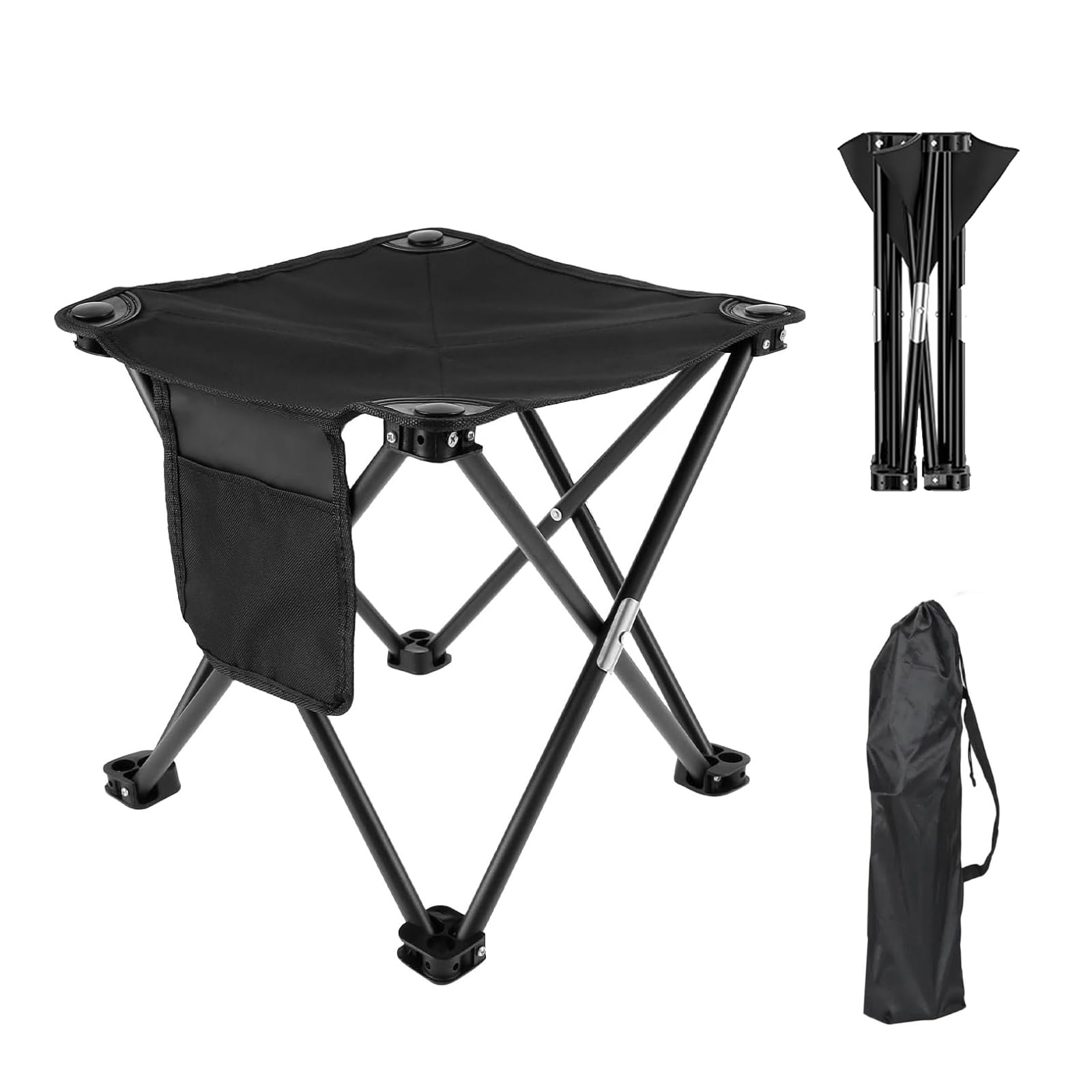 Portable folding camping stool 13*13*13 inches, mini lightweight outdoor chair, foldable camping stool suitable for fishing, picnics, beach barbecues, travel and hiking, with waterproof bag (black). — image 1