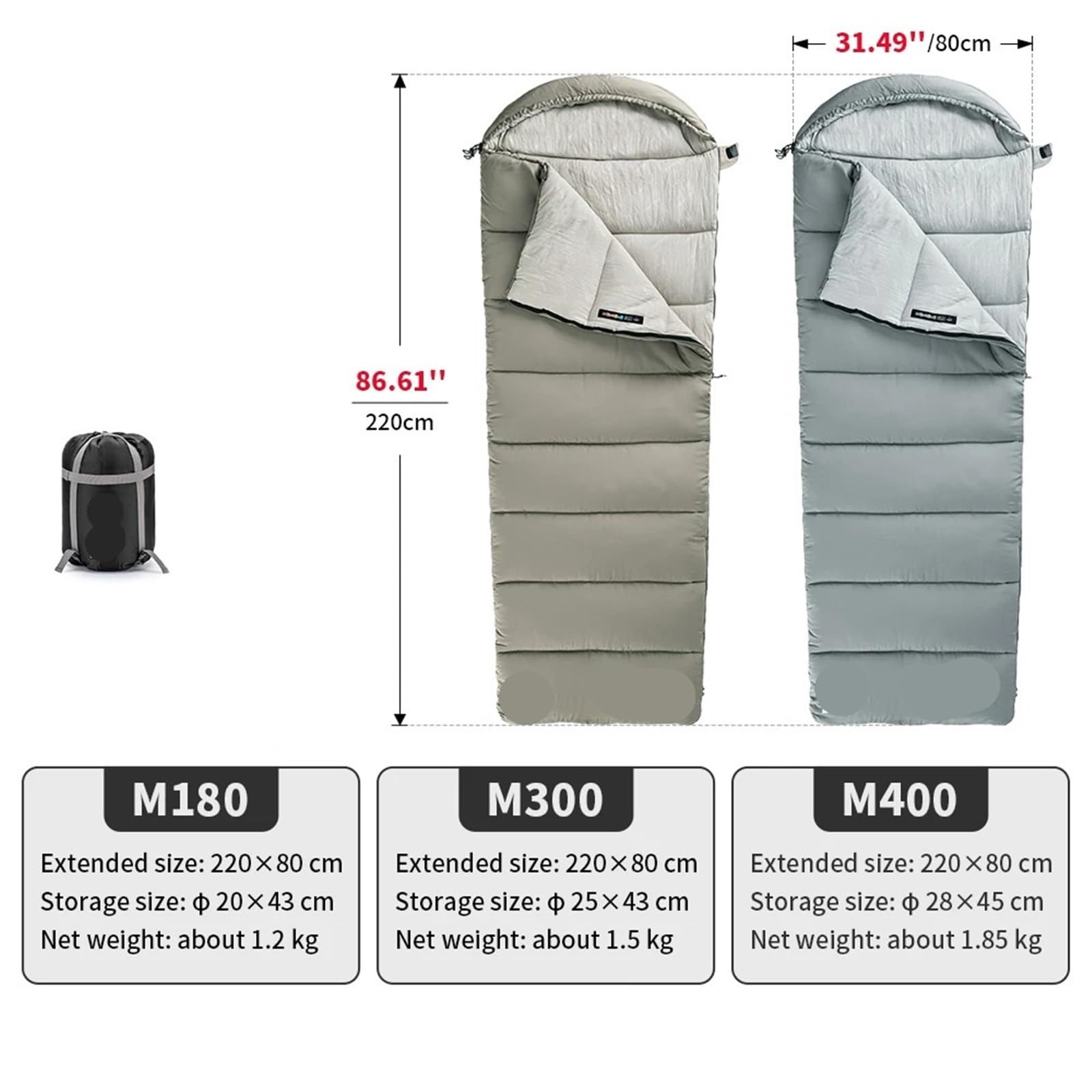 Saco De Dormir para Camping Saco de Dormir Ligero, Saco de Dormir Doble for Acampar, Saco de Dormir de Invierno Lavable a máquina(M180-Green-Left)