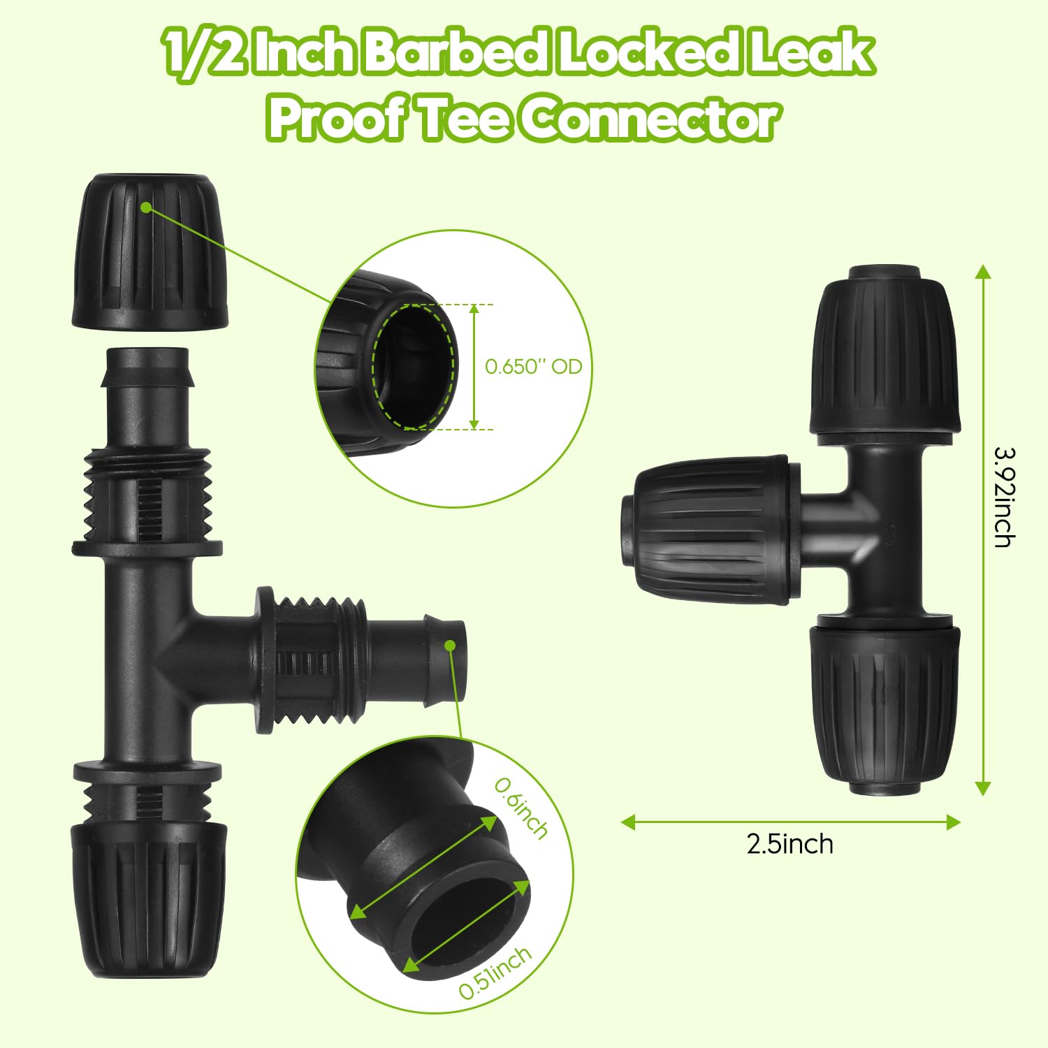 Kit de tuyau d'irrigation goutte à goutte de 15,27 m de 1,27 m avec raccords en T barbelés de 1,27 cm à 6 voies et connecteurs en T de 1,27 cm à 6,3 cm pour arrosage de jardin