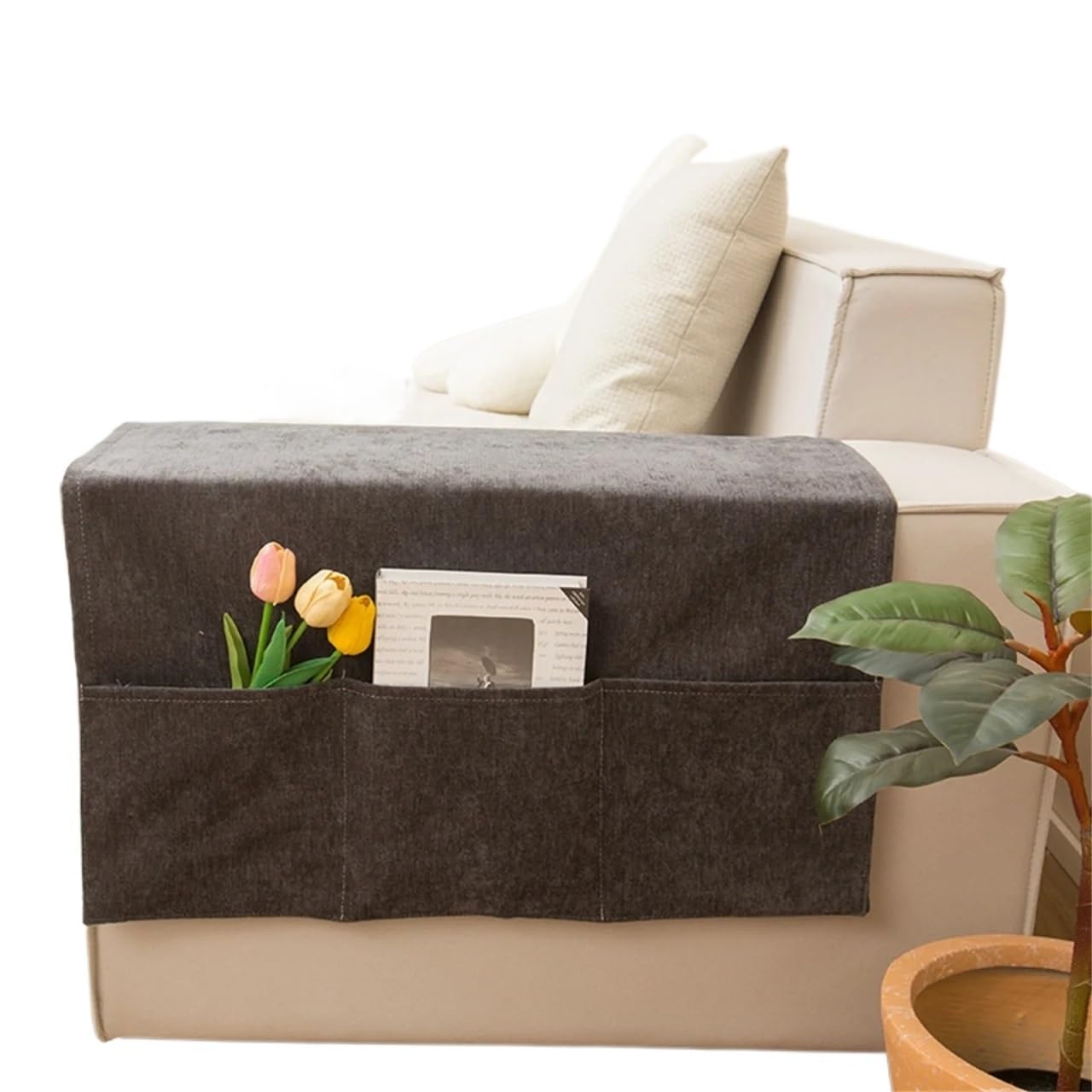Yangshe Sofa Armrest Organizer Pouch 2-Pack with Side Pockets for Remote Control Storage