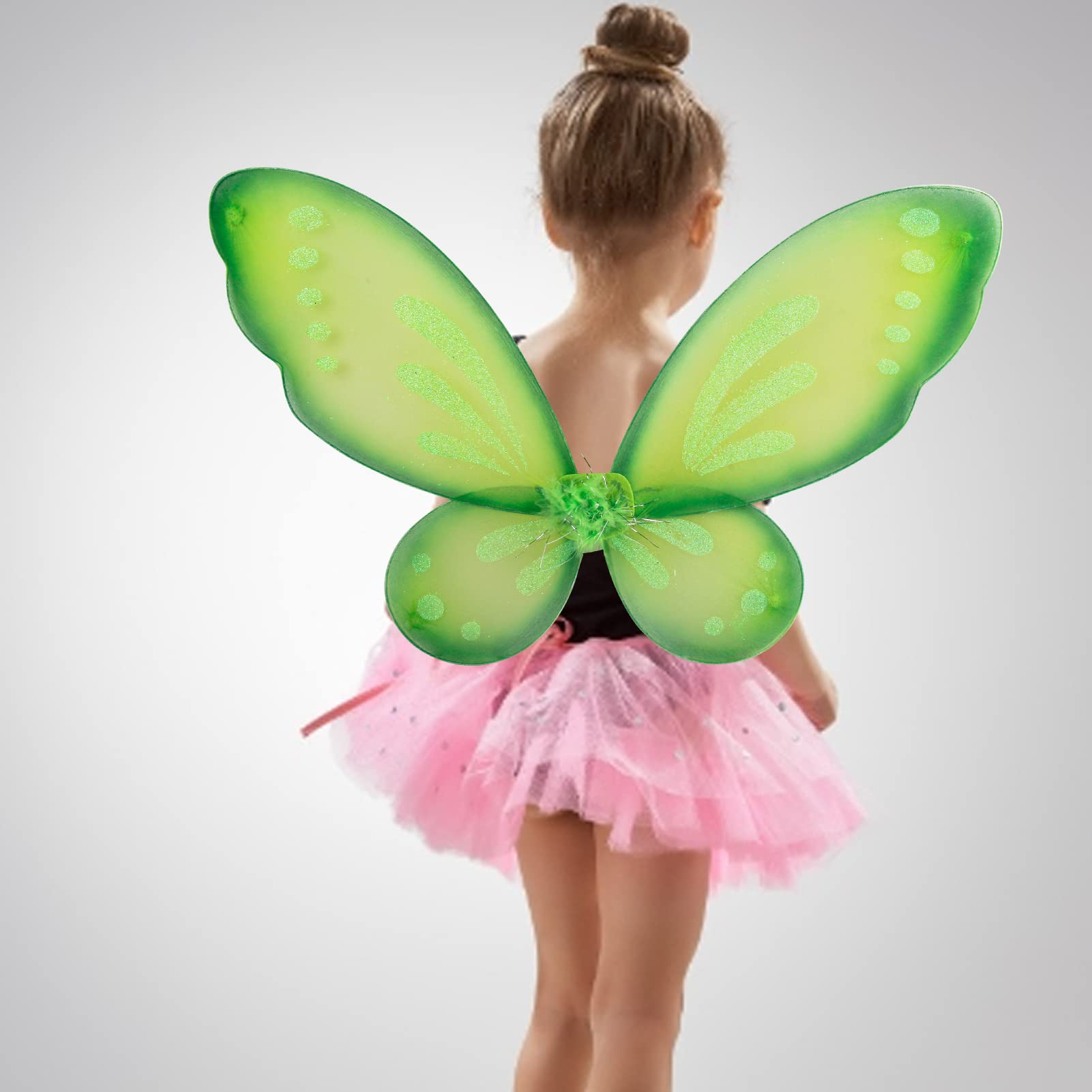 Ali Fata Adulto Bambina Costume Halloween, 1 Pezzi Ali Farfalla Donna Ali da Angelo Verde Accessori Carnevale per Natale Feste（58 * 44cm）