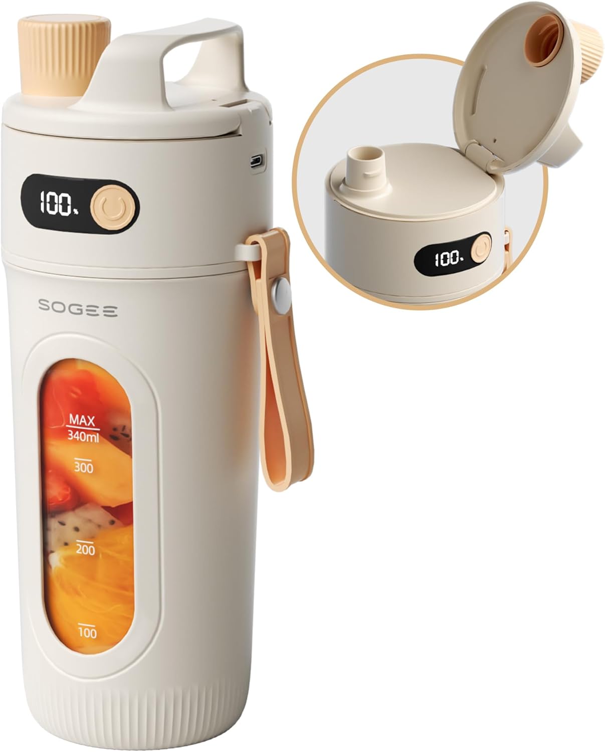 SOGEE Portable Blender for Smoothies, 12 Oz Personal Blender with 12-Blade & Smart Power Indicator, Small Blender Cup for Shakes & Juices, Dishwasher Safe, Ideal for Travel, Gym, Office, GB02