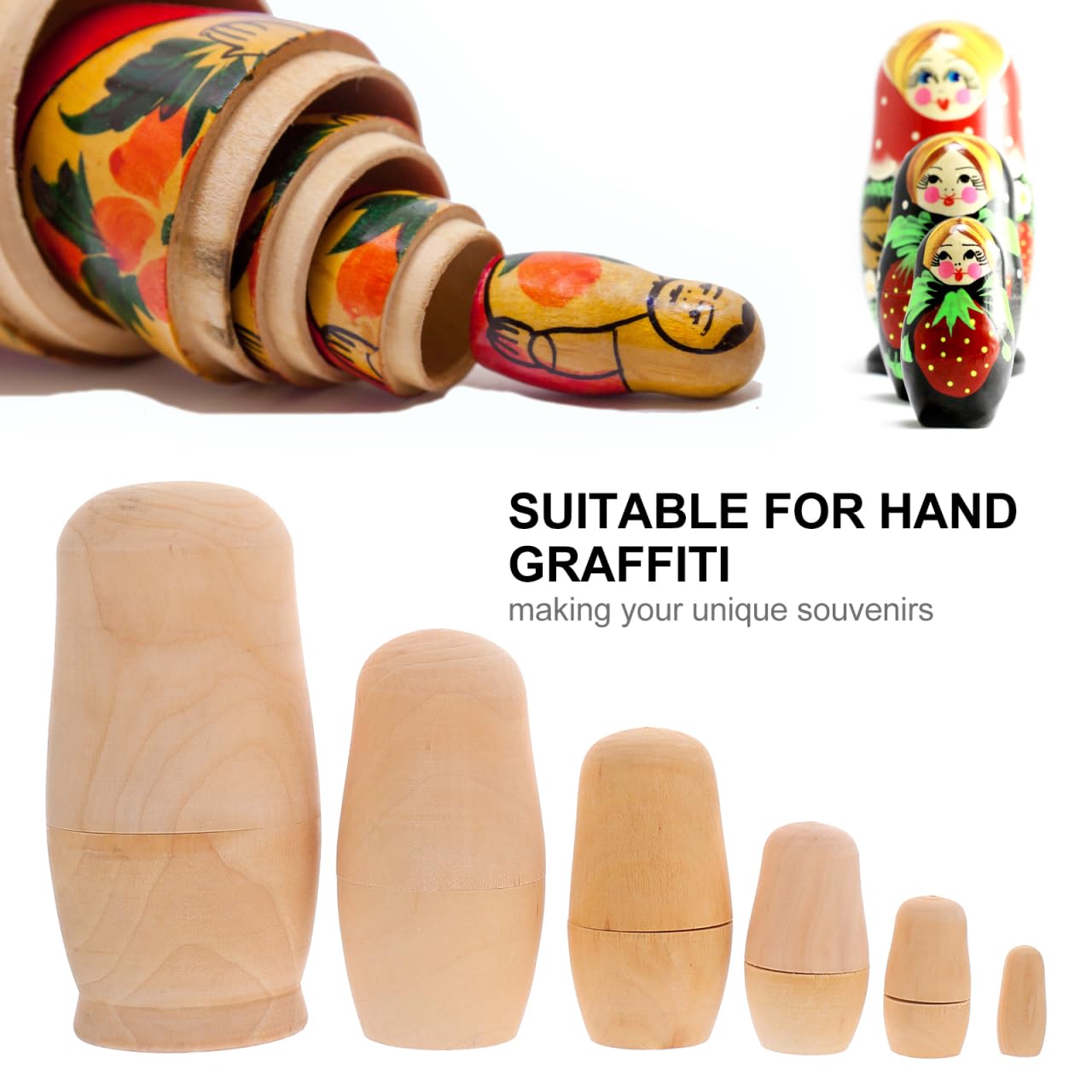 VANZACK Ensemble De PoupéE Vierge en Bois À Peindre Kit DIY Matriochka Semi-Fini pour Artisanat CréAtif Et Cadeau Personnalisé 14.5X7X7 Cm