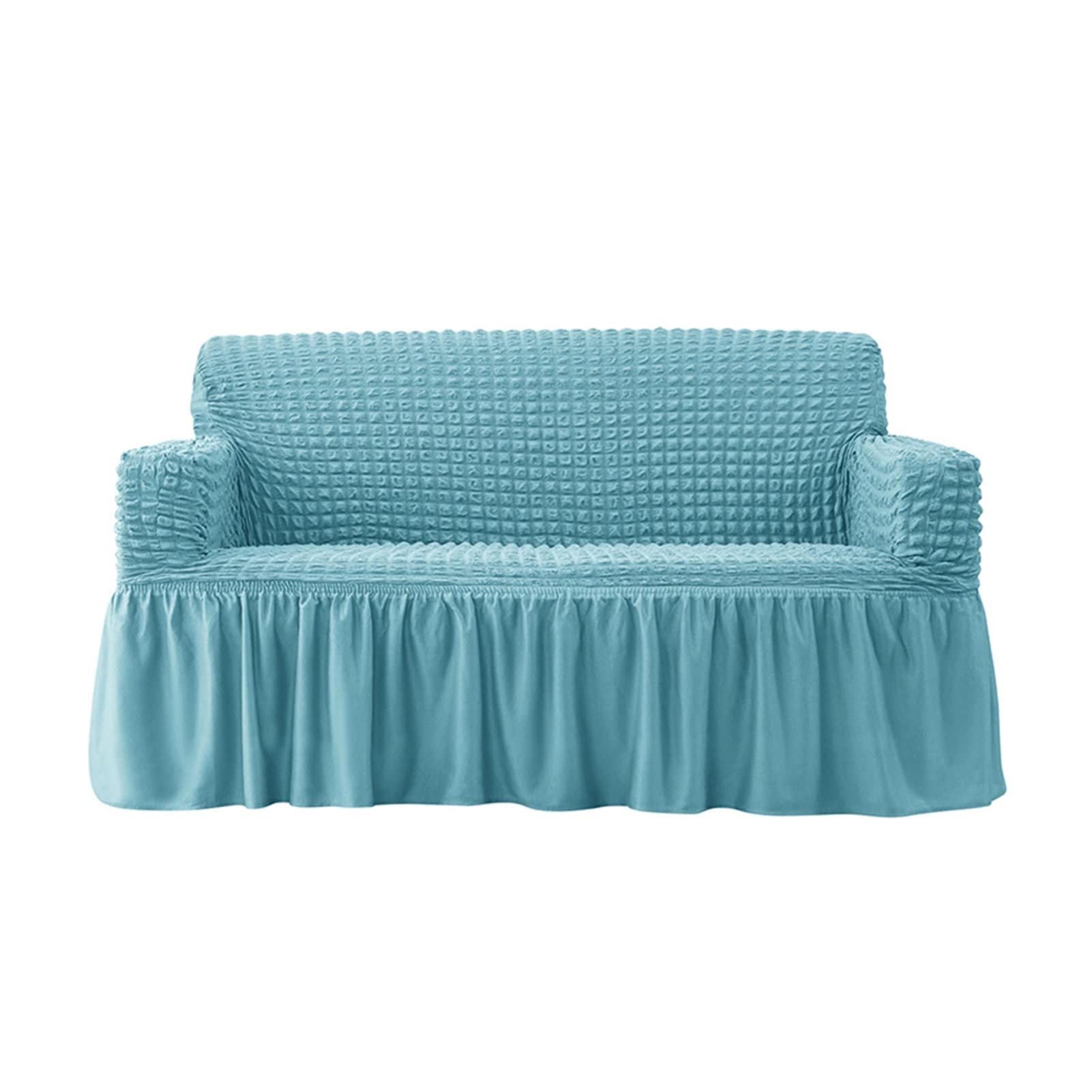 Housse de canapé universelle 3 places extensible bleu ciel à carreaux