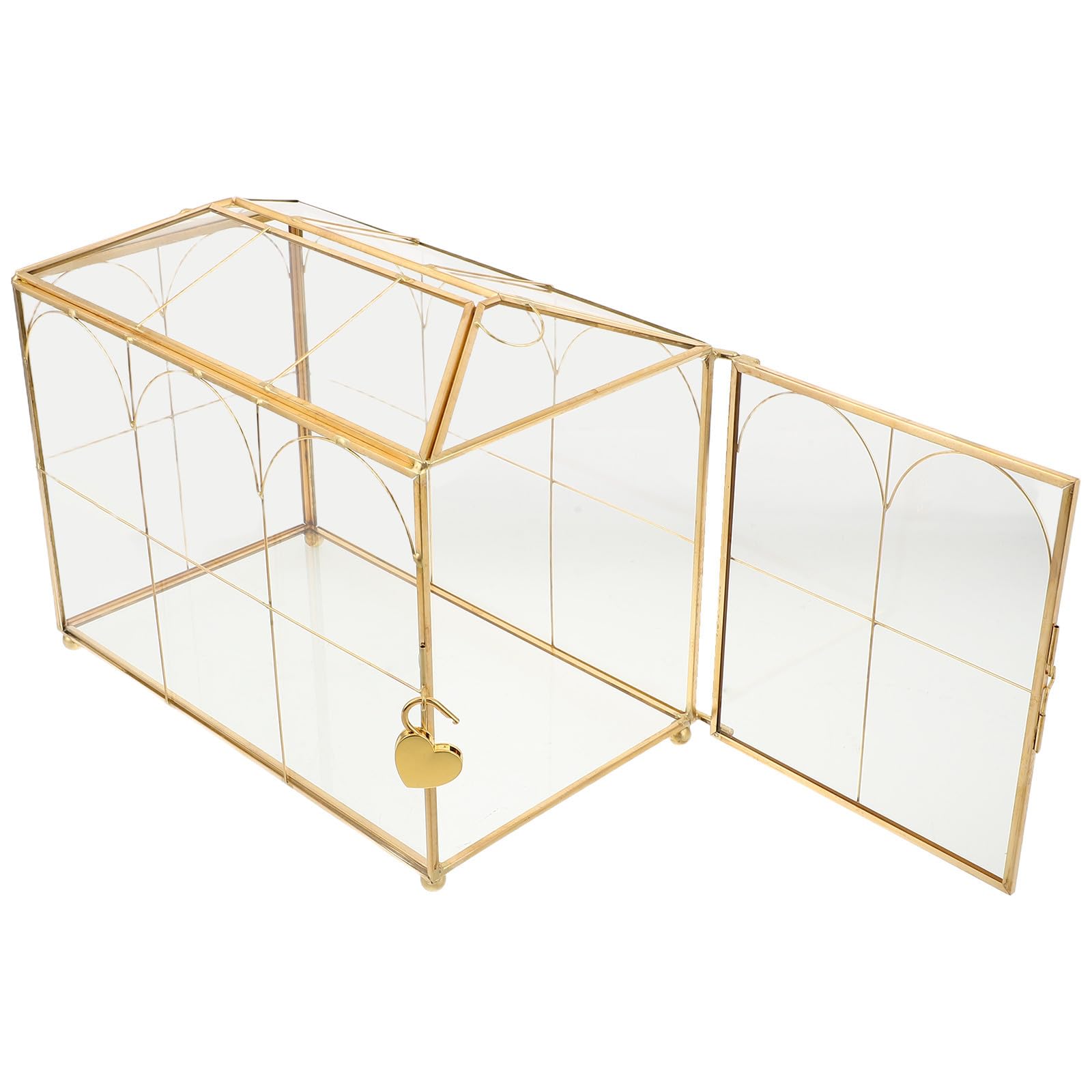 Elegante Hochzeitsbox aus Glas mit Sicherem Schloss und Unabhängigen Kartenschlitzen Goldfarbene Kartenbox für Raumdekoration und Empfangsfeiern