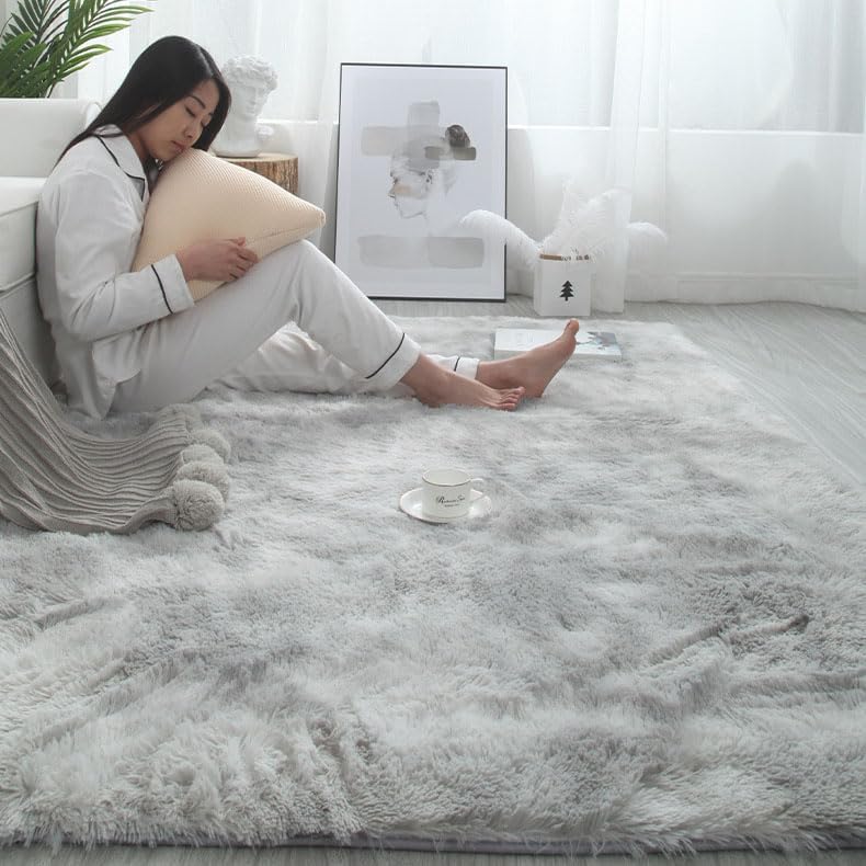 Miniatura 5 de Alfombra esponjosa para dormitorio, alfombras peludas de teñido anudado, antideslizantes, de felpa, para niños, niñas, guardería, sala de estar,