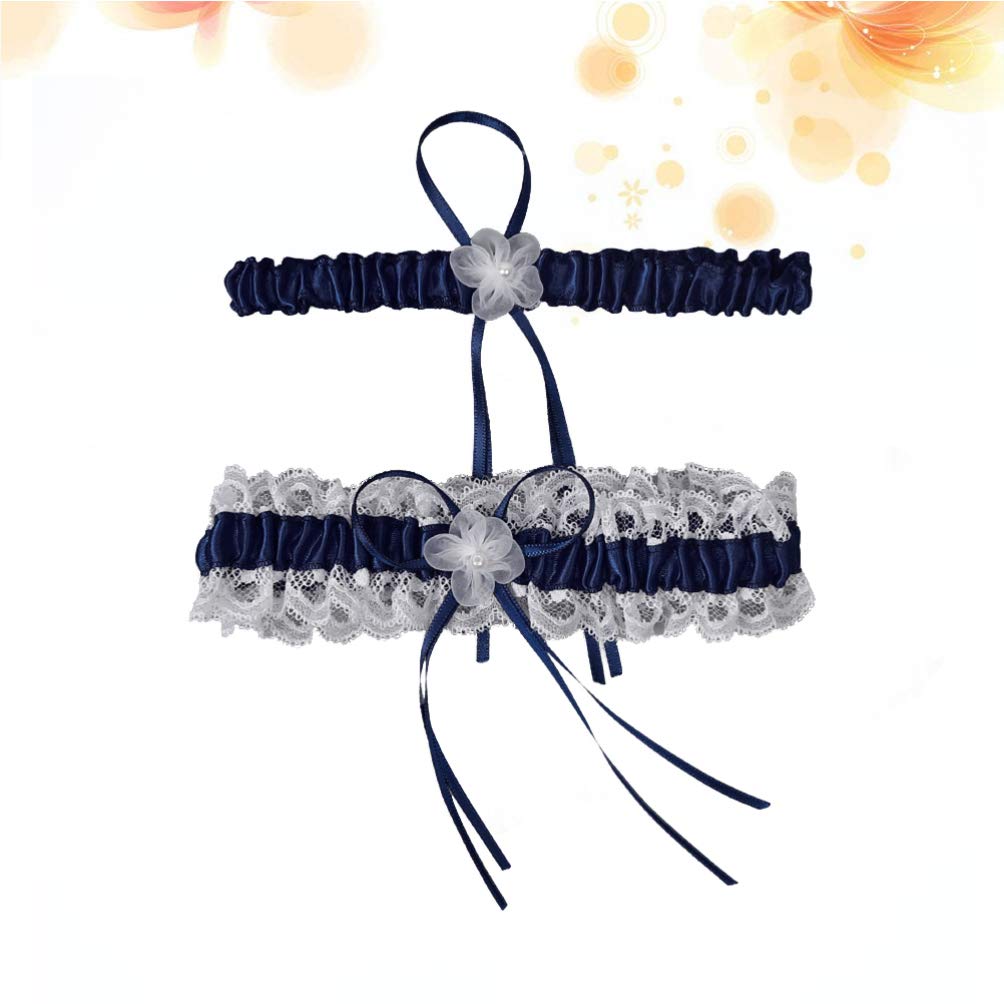 Cintura da Donna 1 Paio di Reggicalze da Sposa Cinture in Pizzo Anello per Coscia Floreale Fascia per la Gamba per la Festa di Nozze (Color : White) (Navy White)