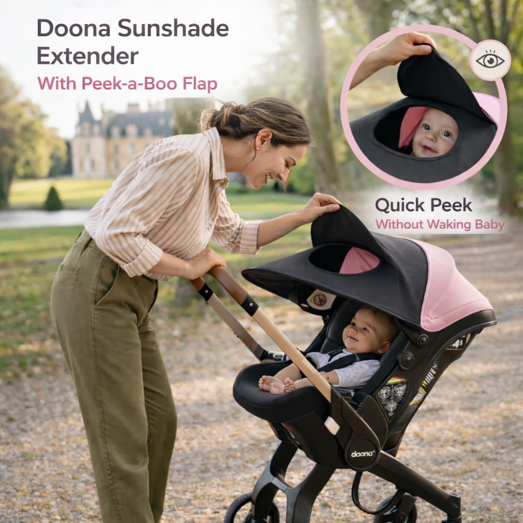 Doona Car Seat Sun Shade Extension, Baby Car Seat Sun Cover Canopy Extender, Infant Stroller Sunshade with UV Protection, Breathable Mesh Bug Net, Newborn Travel Shade - 2