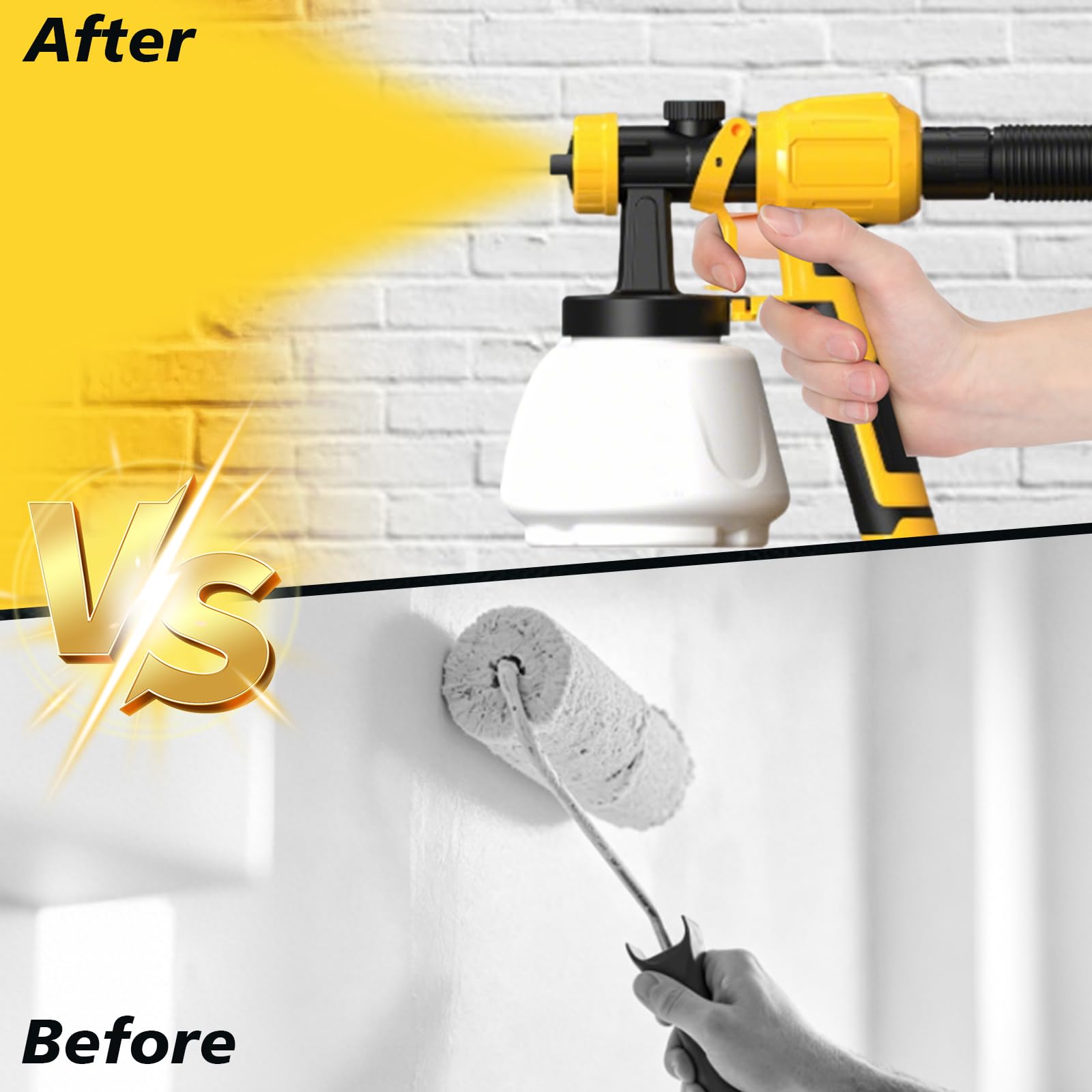 Sistema de Pulverización de Pintura 800W con 3 Boquillas y 3 Patrones de Pulverización, Pistola de Pintura Eléctrica con Manguera de Aire 1,5m, Pistola para Pintura de Paredes para Muebles, Paredes