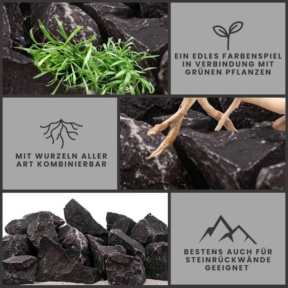 AquaOne Aquarium Steine Schwarzer Felsen I Natursteine Gr.XXL 1 Stück 4-8kg pro Stein I Aquascaping Gestein Schwarz Dekoration Terrarium Nanobecken Landschaft