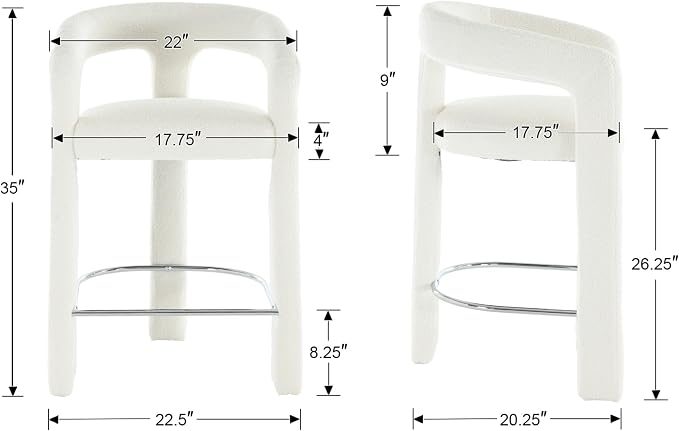 Set de 3 Butacos modernos de barra tapizados color blanco Sherpa miniatura 2