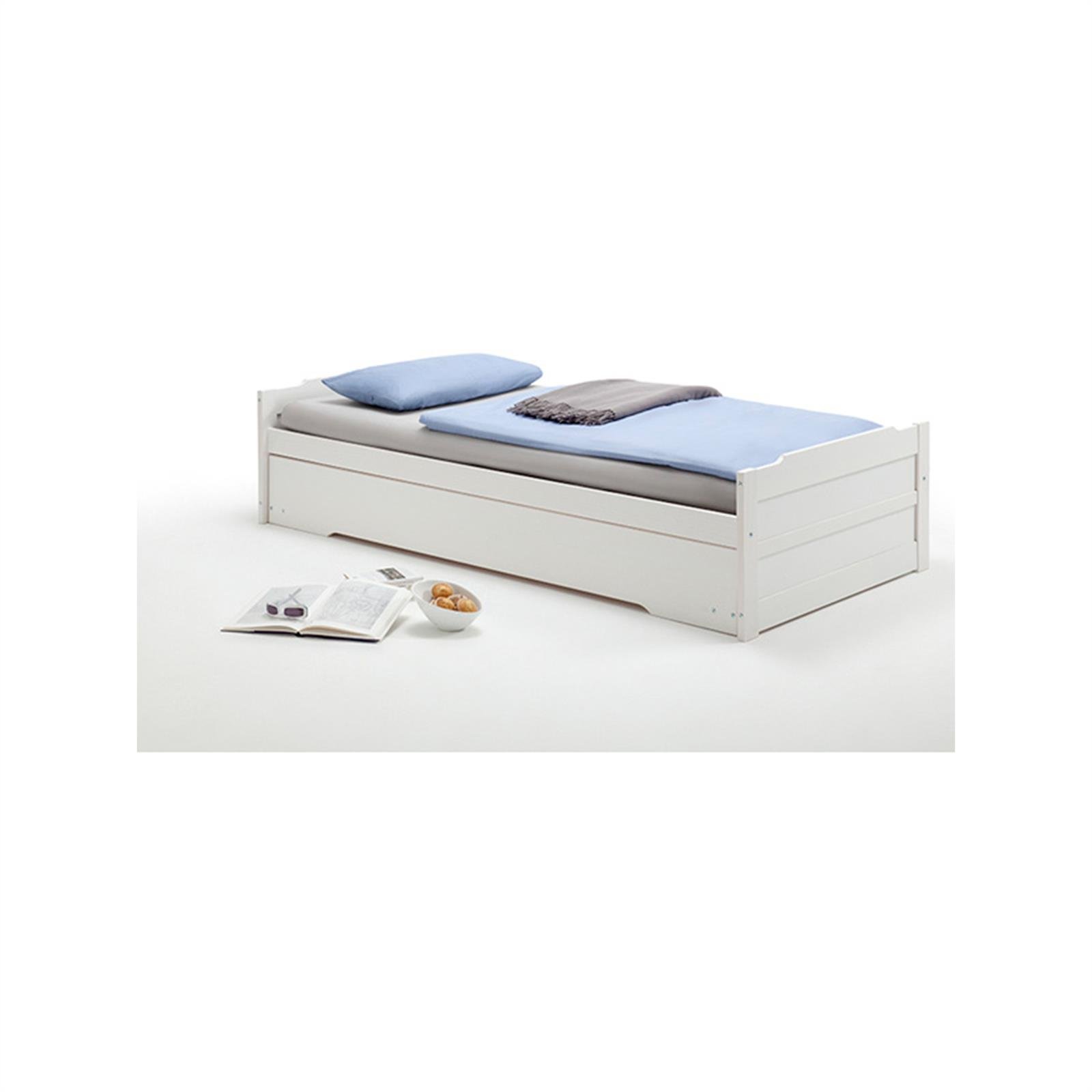 IDIMEX Lit gigogne Lorena 1 Personne tiroir lit Fonctionnel 90 x 190 cm pin Massif lasuré Blanc
