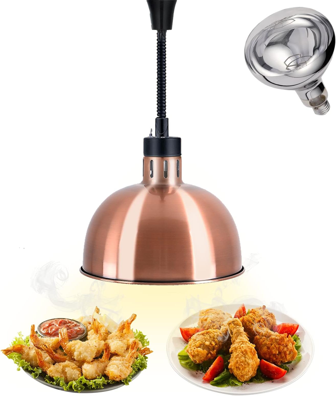 Commercial Food Warmer Retractable Heat Lamp with 250W Bulb for Catering and Restaurant Food Heating Supplies