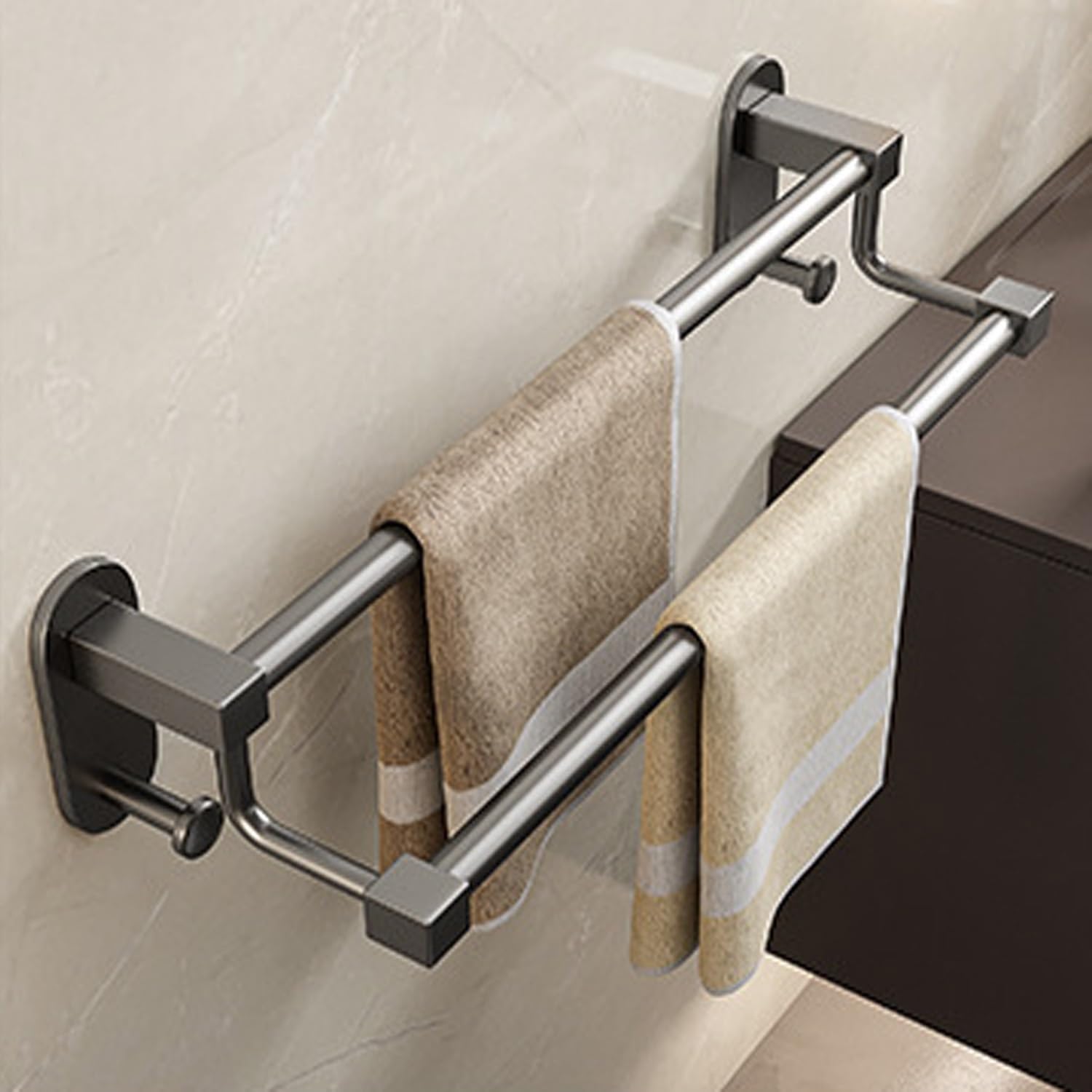 LMYSXAOZ Towel Rack Stainless Steel Thicken Double Bar For Bathroom, Holder Wall Mounted, Hand Organizer Bathroom Lavatory Hanger(50cm/19.7in)
