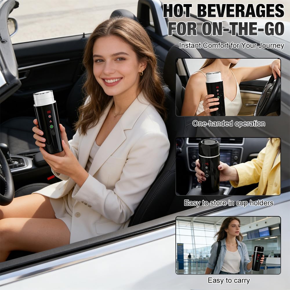Wasserkocher für Auto, DC 12V/24V Reisewasserkocher Auto, 420ml Wasserkocher Auto Zigarettenanzünder mit LCD-Anzeige, Temperatureinstellung, Rührfunktion, 304 Edelstahl für LKW Reise Camping
