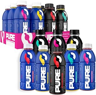 Pure Fuel Variety Pack - Plant-Based Energy Drinks and Electrolyte Hydration Drinks with B-Vitamins - No Added Sugar - 12 Pack x 16.9 fl oz Bottles