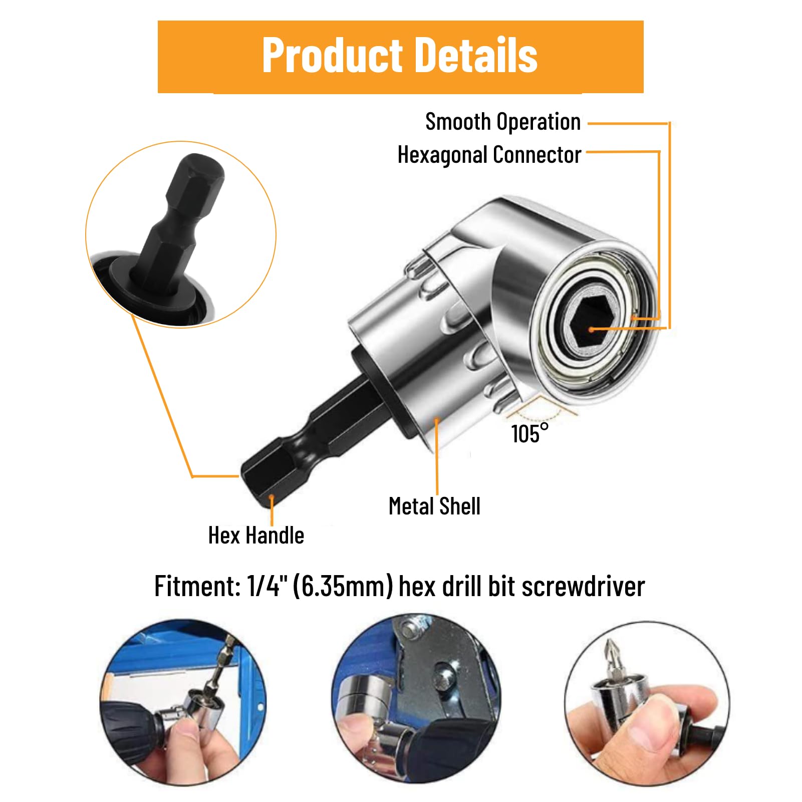 105 graden haakse boor, adapter flexibele schacht verlengbit, for schroevendraaier handgereedschap, magnetische bit socket boormachine (Color : A, Size : Set A2 105 graden haakse boor, adapter flexibele schacht verlengbit, for schroevendraaier handgereedschap, magnetische bit socket boormachine (Color : A, Size : Set A2