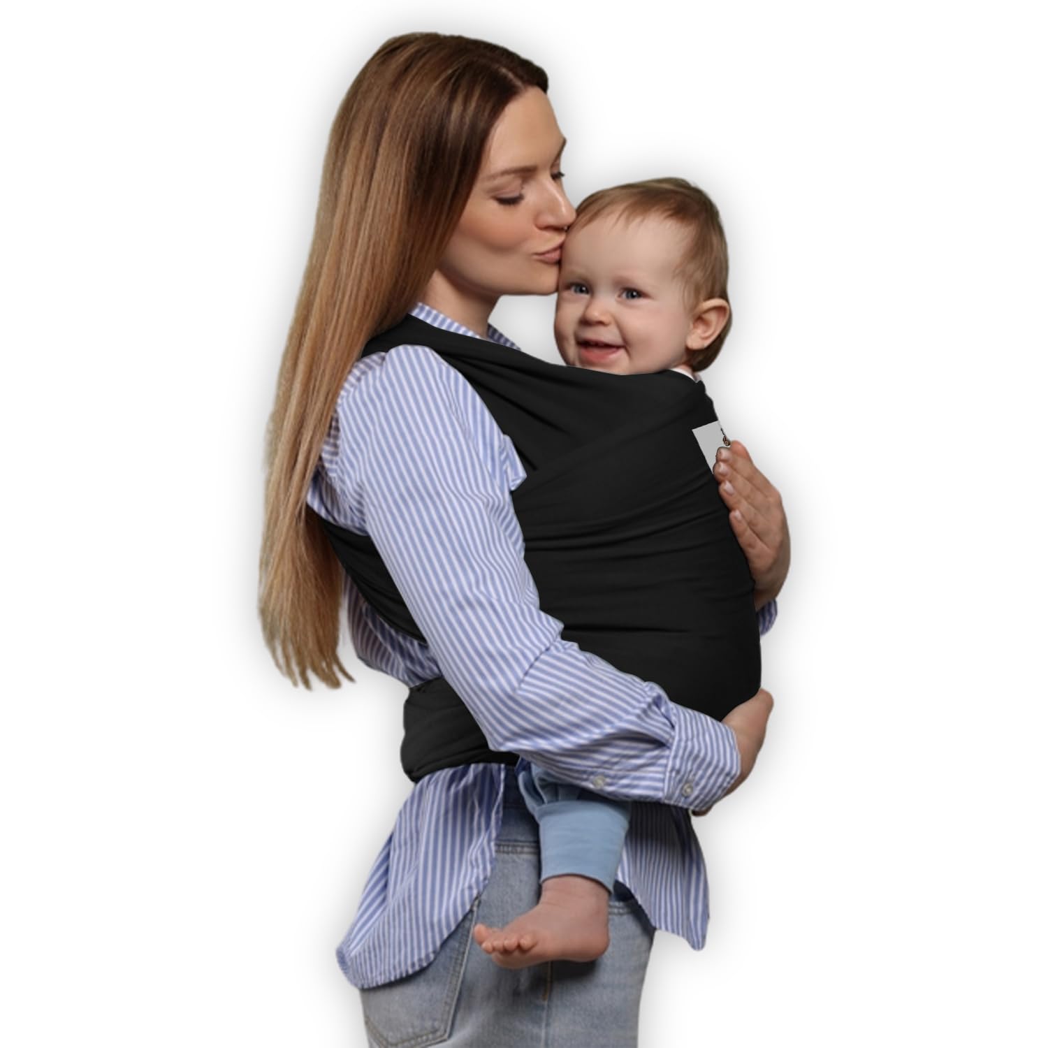 Baby Wrap Carrier, Soft Breathable Cotton Fabric, Adjustable Hands-Free Design (Black)
