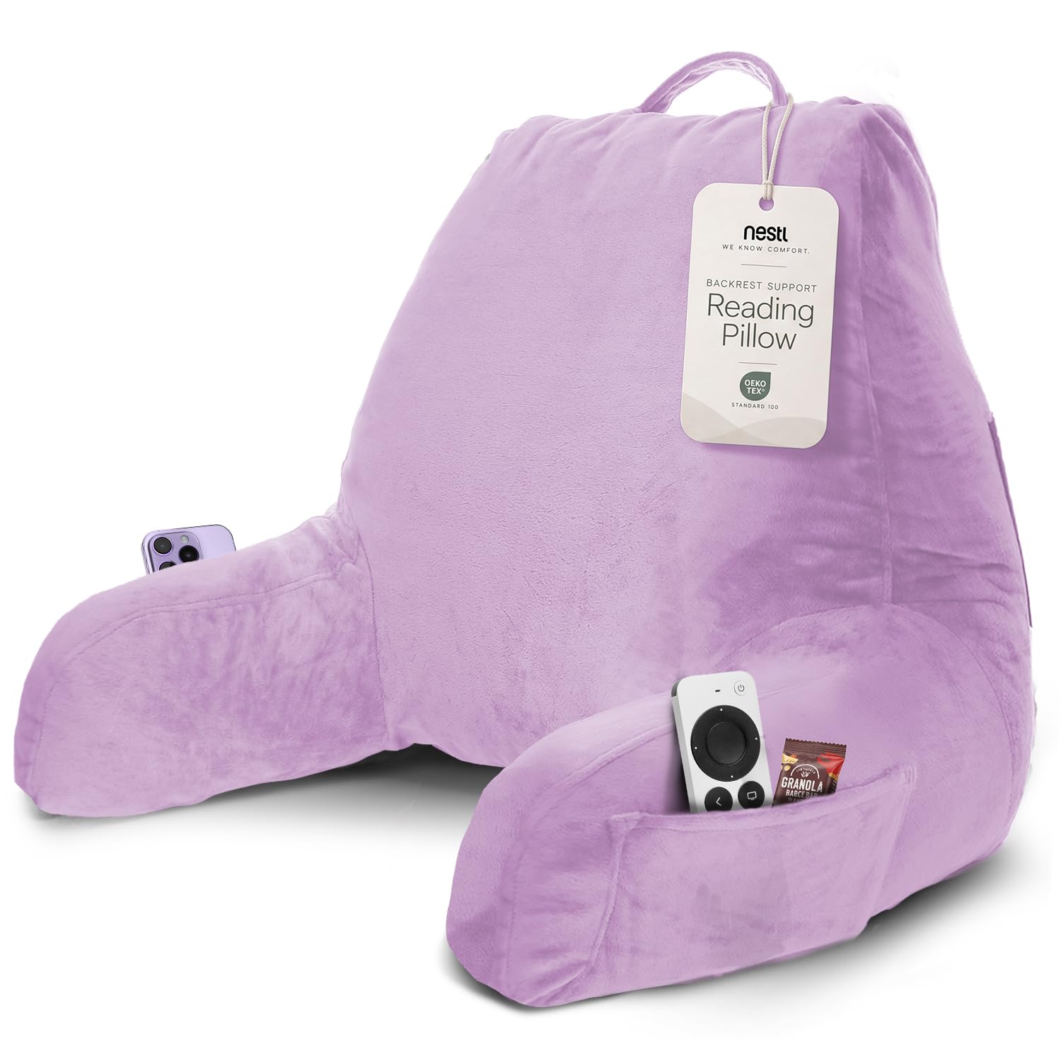 Nestl Reading Pillow for Bed, Back Pillow for Sitting Up in Bed, Lavender