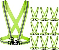 Dazonity High Visibility Safety Vests 10 Pack - Lightweight Adjustable Hi-Vis Reflective Strips for Construction Cycling Running Men Women Yellow
