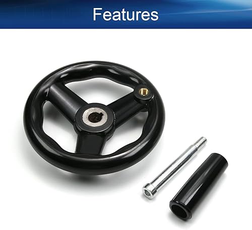 Miniatura 3 de Bettomshin Volante de torno antideslizante de 4.92 pulgadas con 3 radios, baquelita negra con mango giratorio, diámetro del orificio central de