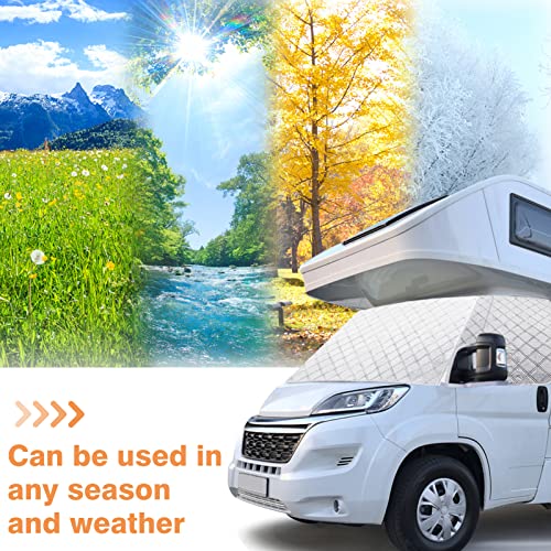 Rv Windshield Cover For Ford Class C E450 E35 1997-2023- Rv Front Windshield Cover For Rv Front Window With Strong Magnet Mirror Cutouts Elastic Corner Bands- Motorhome Windshield Cover Rv Accessories #TOP6