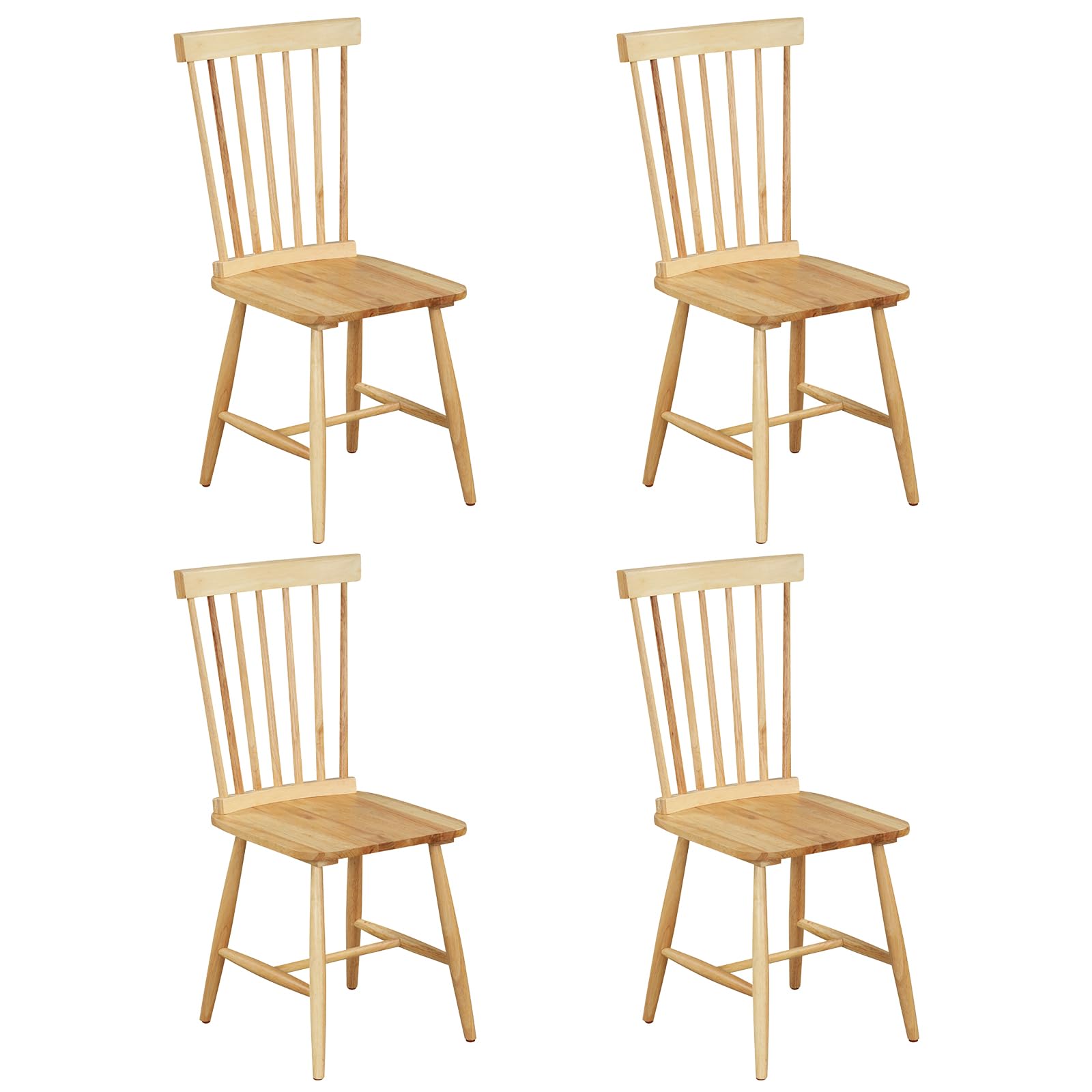 Giantex Wood Dining Chairs Set of 4, Solid Wood Windsor Dining Chair with  Wide Seat, Max Load 400 Lbs, Country Wooden Slat Back Dining Room Chairs