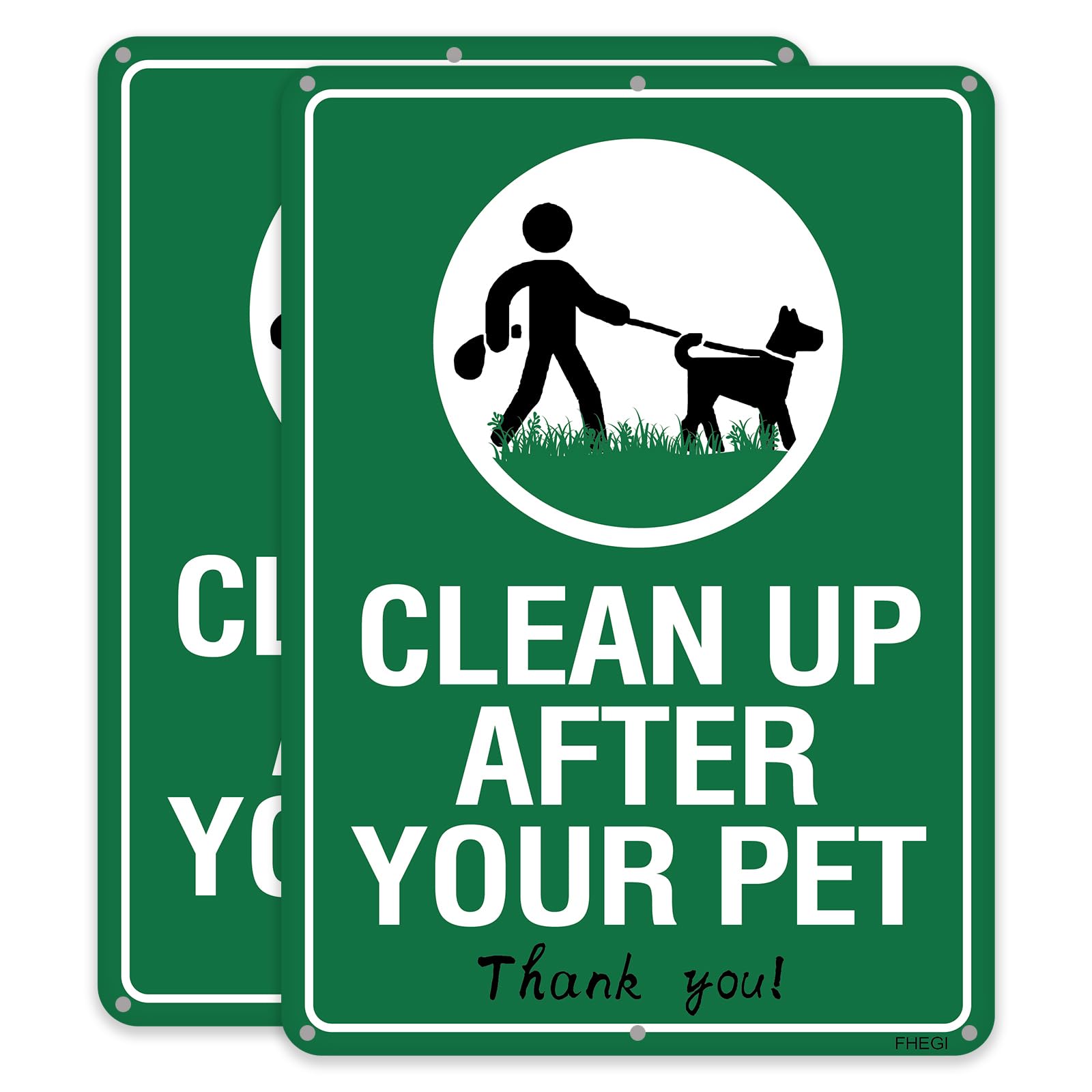 2 Pack Clean Up After Your Dog Signs, 12"x8", Rust Free Reflective Aluminum Yard Signs, UV Protected, Weatherproof
