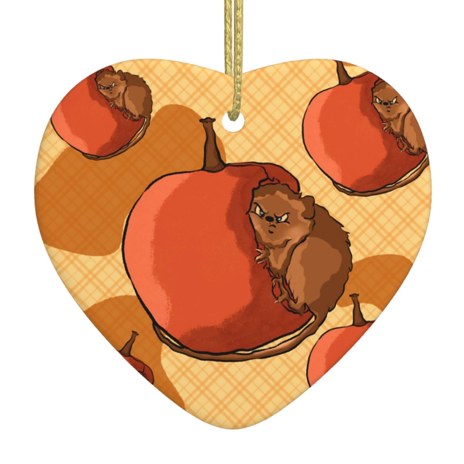 Cute Little Hamster Ceramic Christmas Heart Pendant with Silk Thread, Christmas Tree Home Decoration