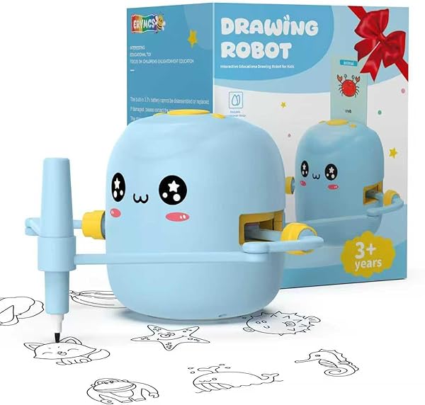 Drawing Robot for Kids, Interactive Educational Drawing Robot with Voice Interaction, Montessori Drawing Learning Toy with 150 Word Cards & 16 Color Pens, Christmas Birthday Present for Kids 5 6 7 8 9